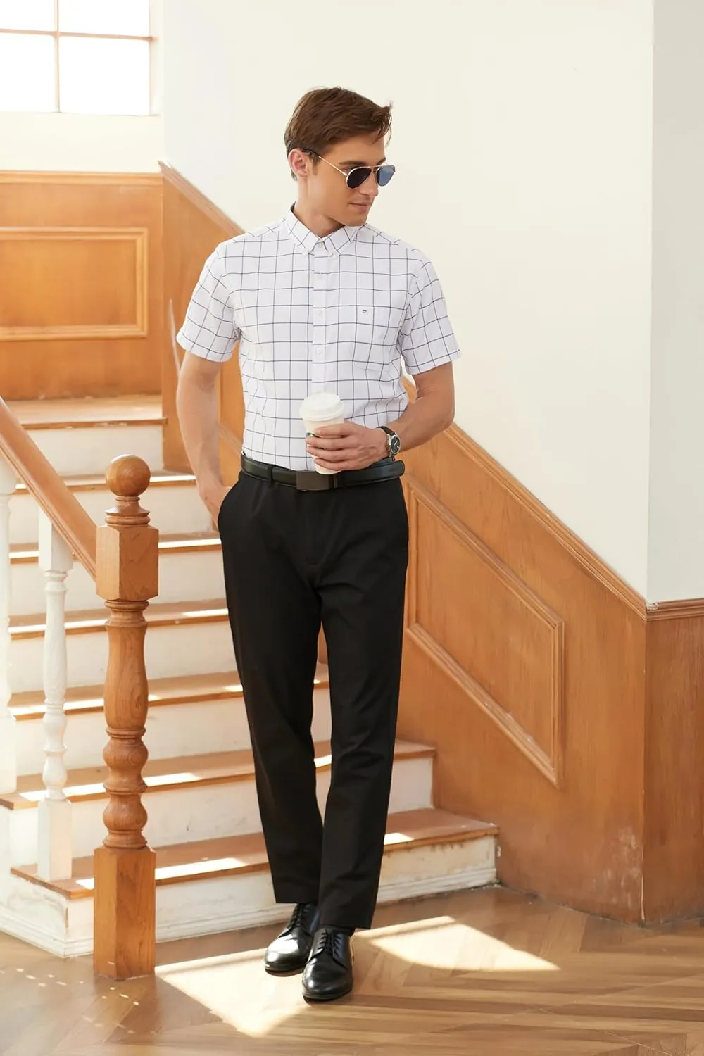 Cromoncent Men's Short-Sleeve Cotton Oxford Shirt