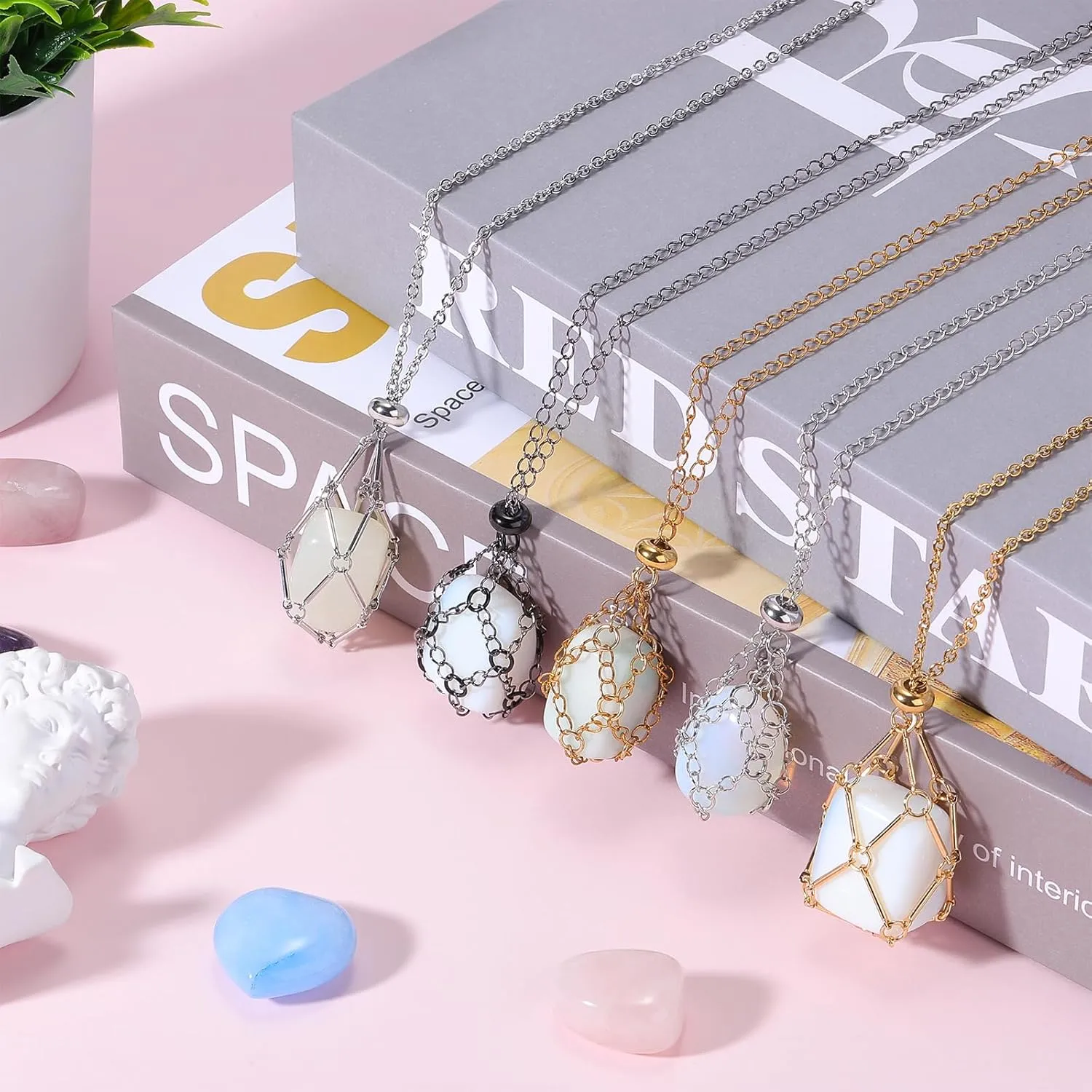 Crystal Stone Holder Necklace - Adjustable Brass Holder for Jewelry DIY