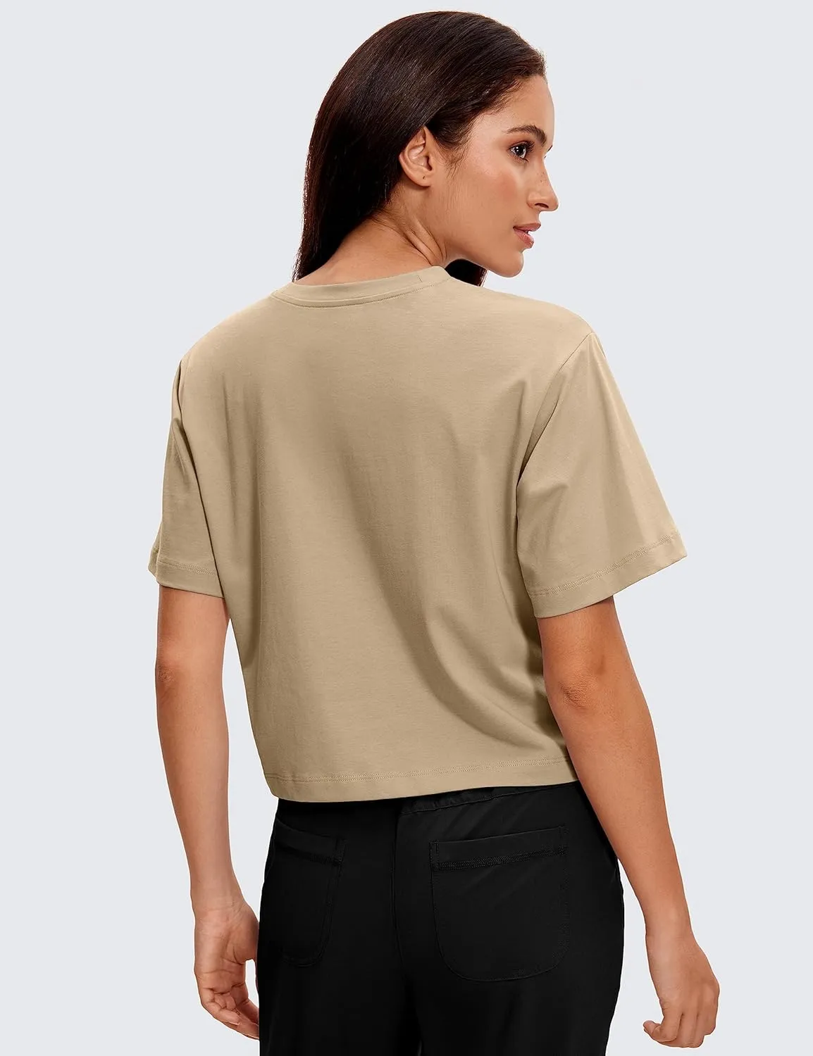 CRZ YOGA Womens Loose Fit Cotton Polyester Short Sleeve Shirts Crop Tops Casual Workout T-Shirts
