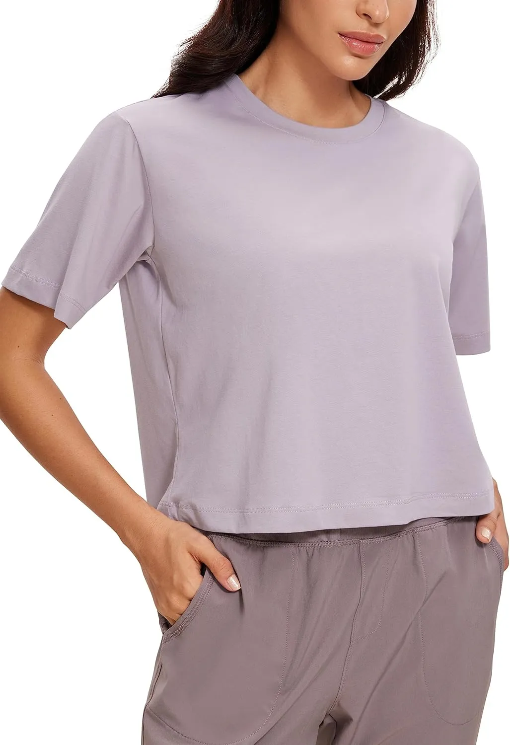 CRZ YOGA Womens Loose Fit Cotton Polyester Short Sleeve Shirts Crop Tops Casual Workout T-Shirts