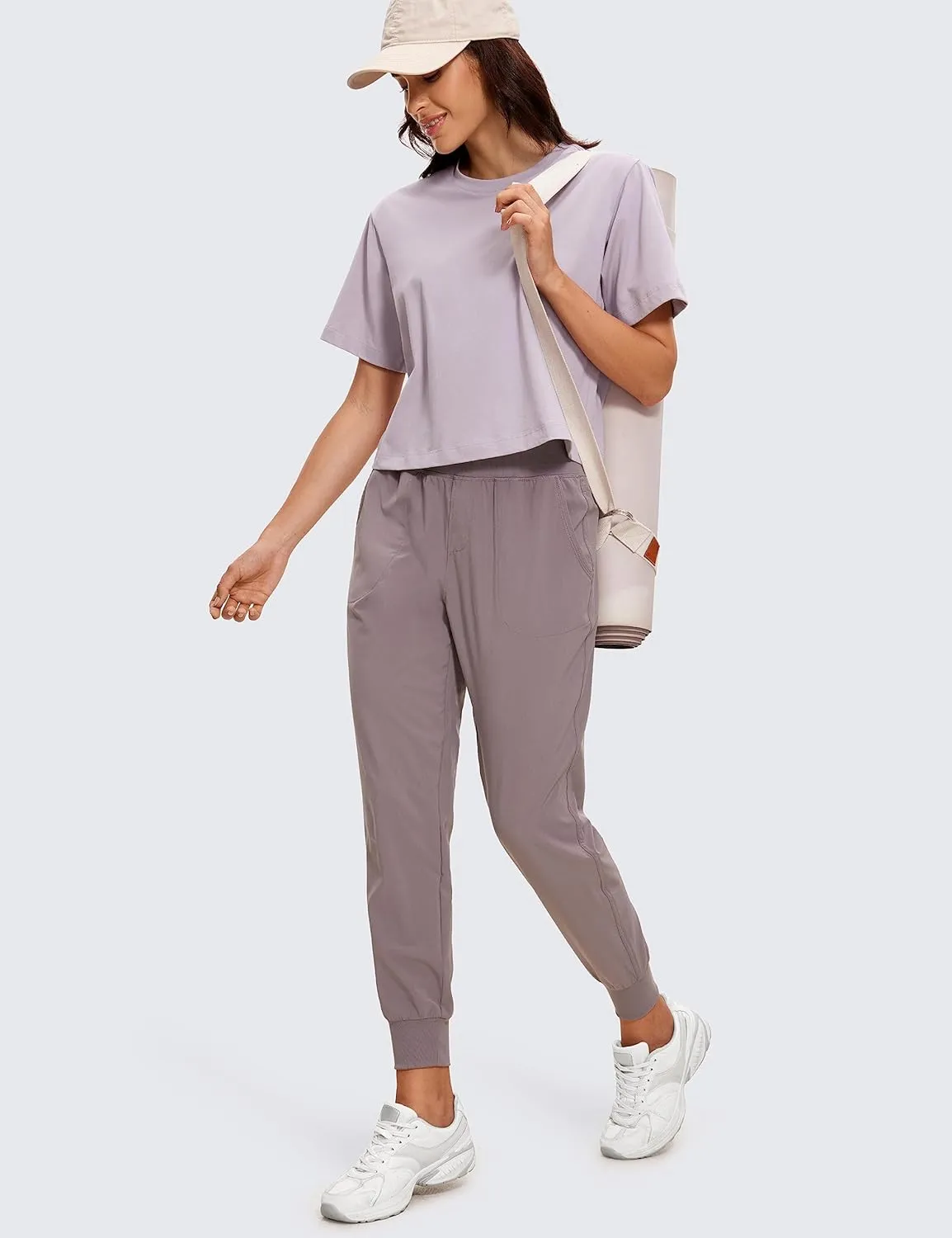 CRZ YOGA Womens Loose Fit Cotton Polyester Short Sleeve Shirts Crop Tops Casual Workout T-Shirts