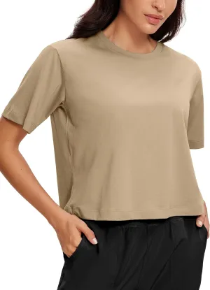 CRZ YOGA Womens Loose Fit Cotton Polyester Short Sleeve Shirts Crop Tops Casual Workout T-Shirts