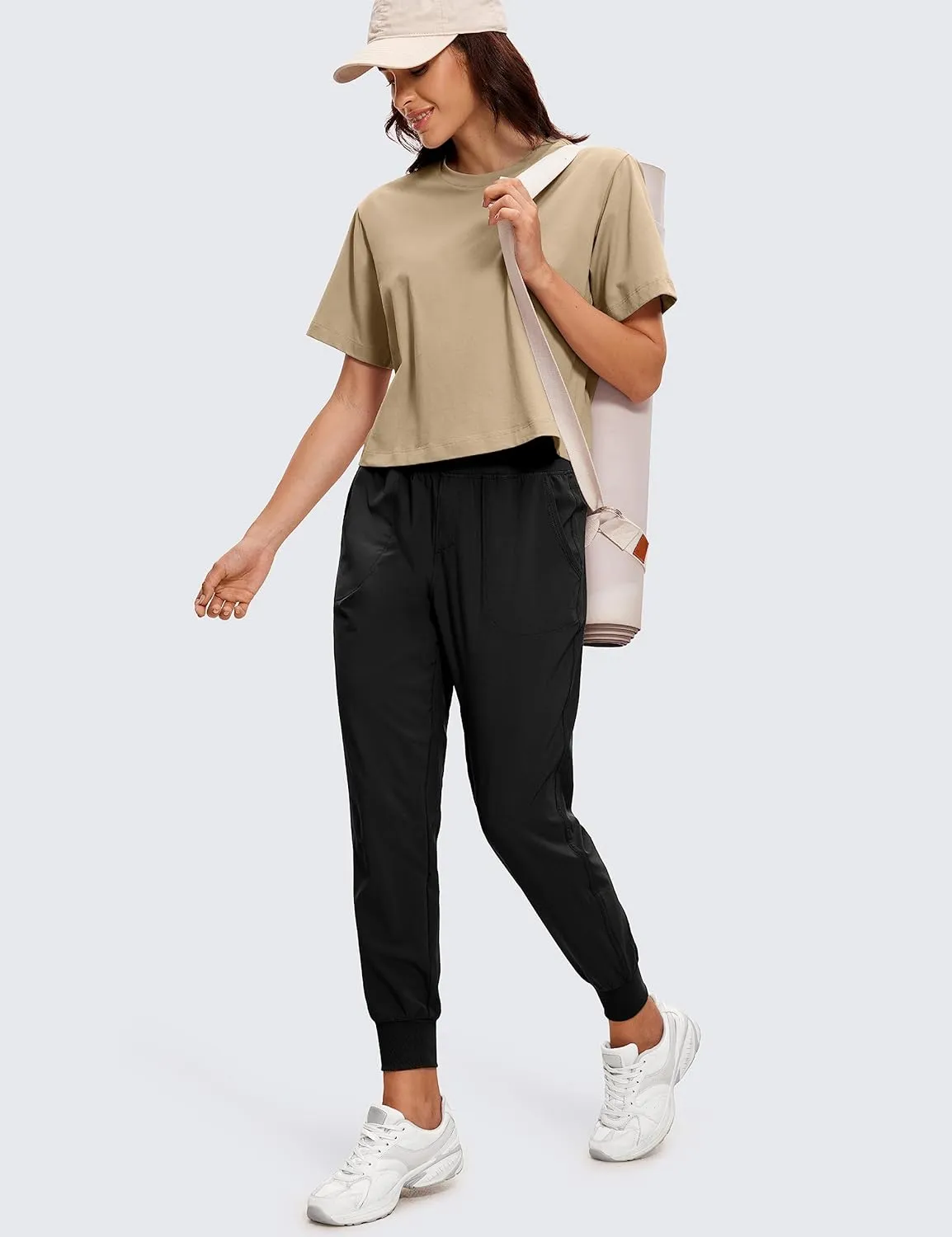 CRZ YOGA Womens Loose Fit Cotton Polyester Short Sleeve Shirts Crop Tops Casual Workout T-Shirts