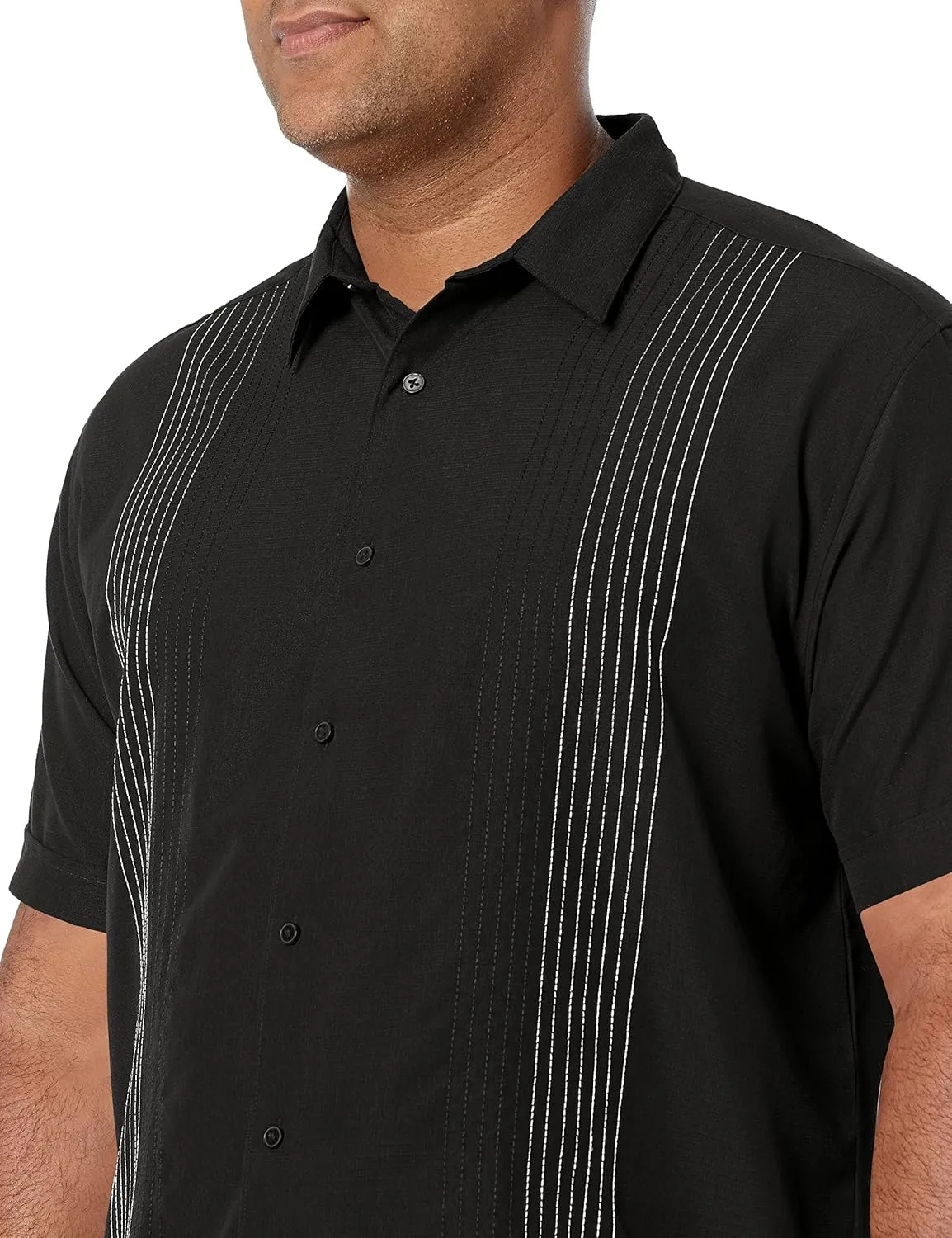 Cubavera Men's Striped Panel Dobby Short Sleeve Button-Down Shirt, Regular Fit, Point Collar, Soft Touch