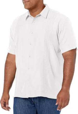 Cubavera Men's Striped Panel Dobby Short Sleeve Button-Down Shirt, Regular Fit, Point Collar, Soft Touch