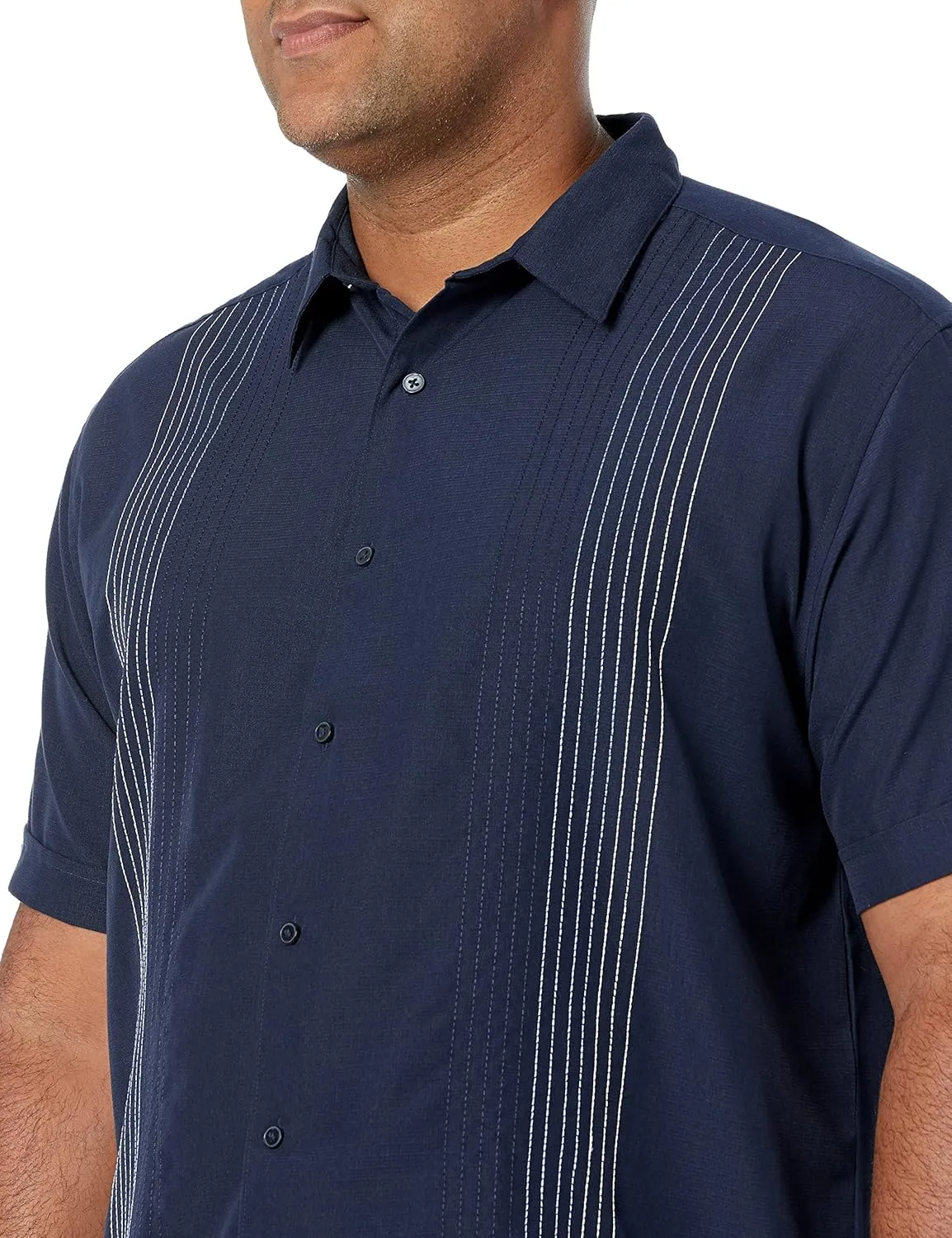 Cubavera Men's Striped Panel Dobby Short Sleeve Button-Down Shirt, Regular Fit, Point Collar, Soft Touch