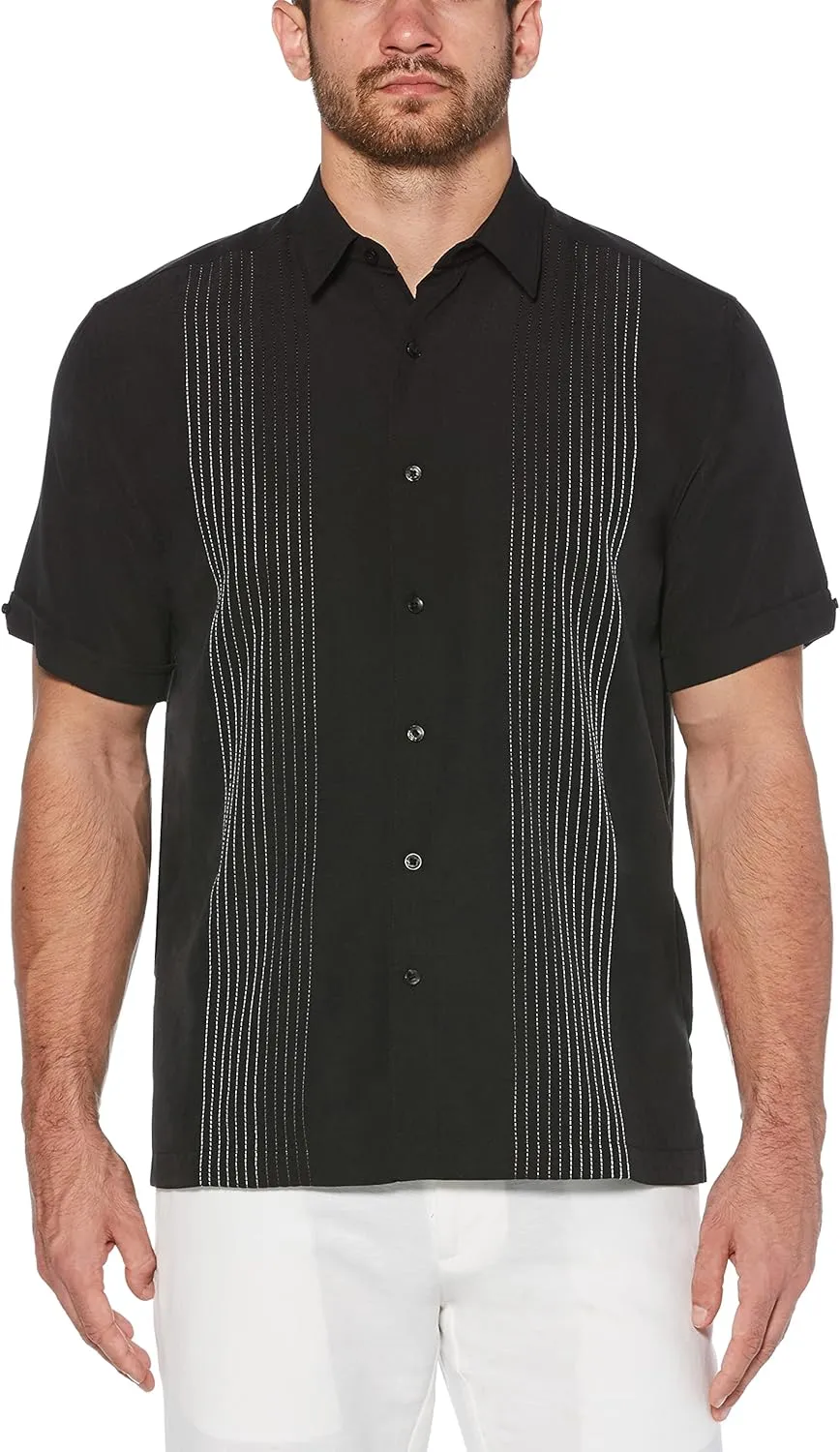 Cubavera Men's Striped Panel Dobby Short Sleeve Button-Down Shirt, Regular Fit, Point Collar, Soft Touch
