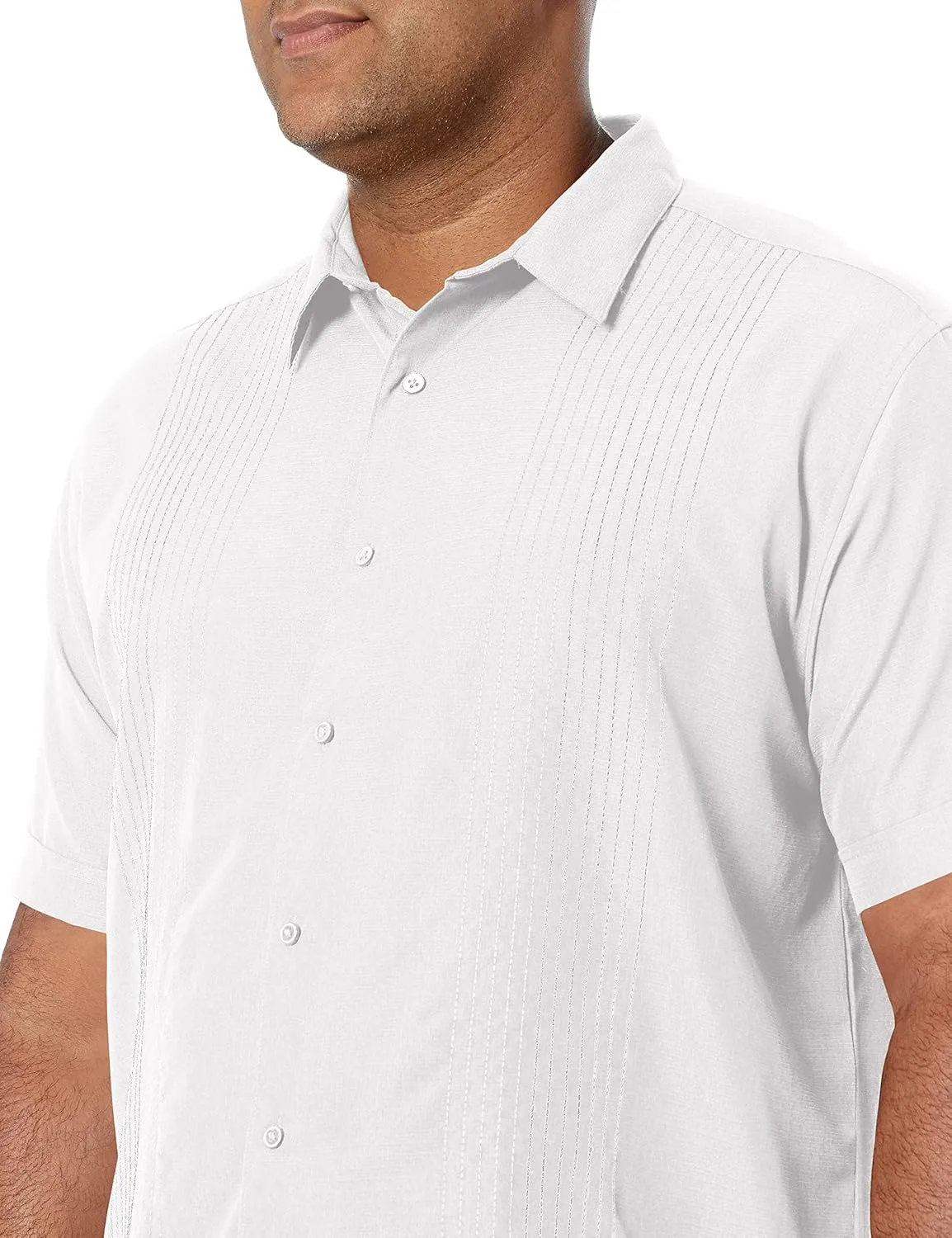 Cubavera Men's Striped Panel Dobby Short Sleeve Button-Down Shirt, Regular Fit, Point Collar, Soft Touch