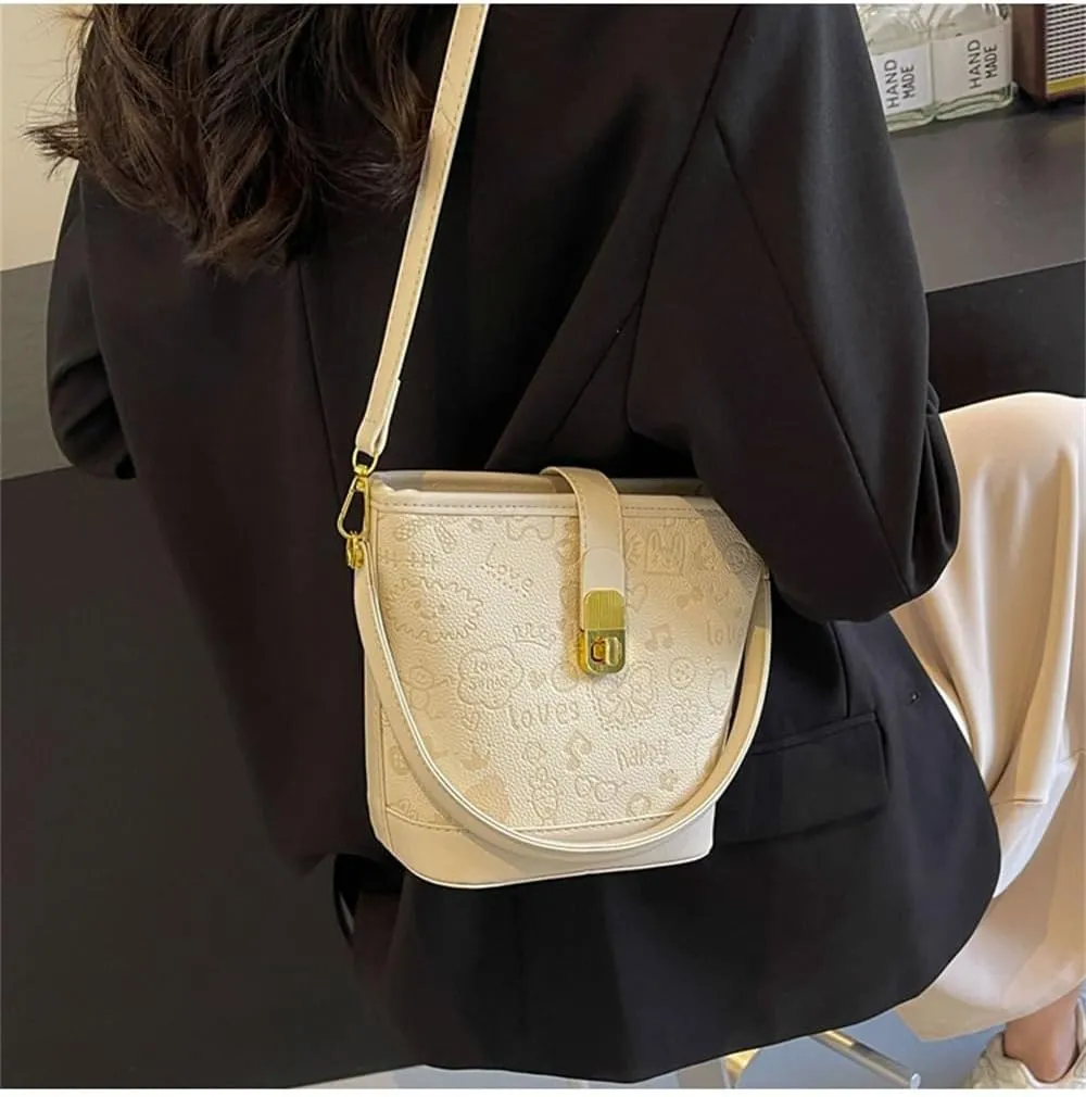 Cute Cartoon Bucket Bag Small Leather Crossbody Hobo Bucket Handbag with Top Handle Kawaii Bucket Tote Bag