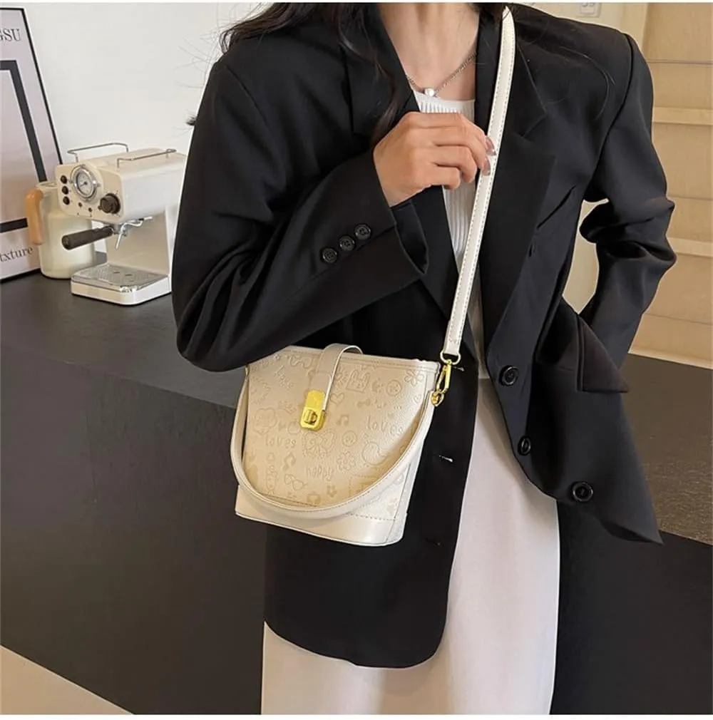 Cute Cartoon Bucket Bag Small Leather Crossbody Hobo Bucket Handbag with Top Handle Kawaii Bucket Tote Bag
