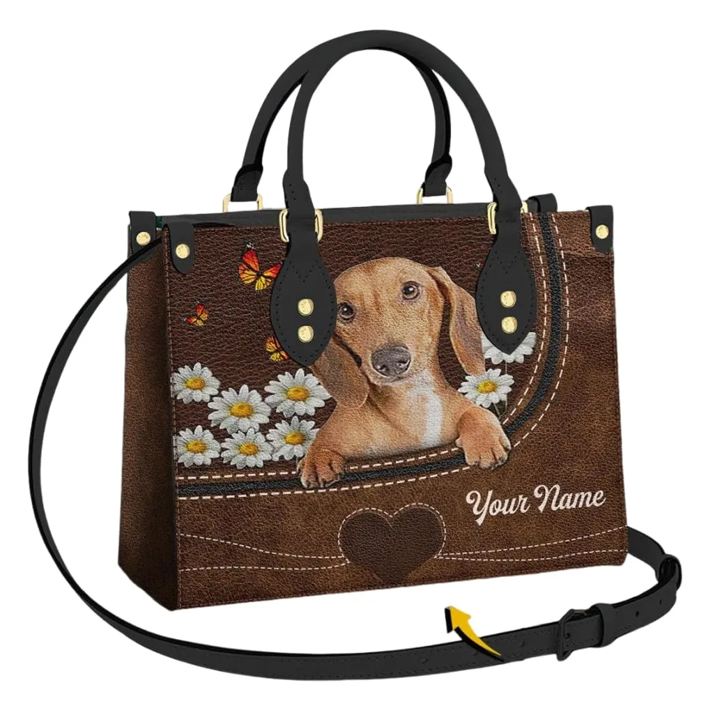 Dachshund Leather Bag for Women, Doxie Handbags Crossbody Purse Ladies Chic Satchel Shoulder Bag with Removable Strap, Weiner Weenie Dog Gift for Dog Mom (One Size, Doxie)
