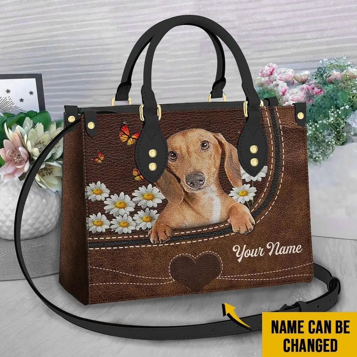 Dachshund Leather Bag for Women, Doxie Handbags Crossbody Purse Ladies Chic Satchel Shoulder Bag with Removable Strap, Weiner Weenie Dog Gift for Dog Mom (One Size, Doxie)