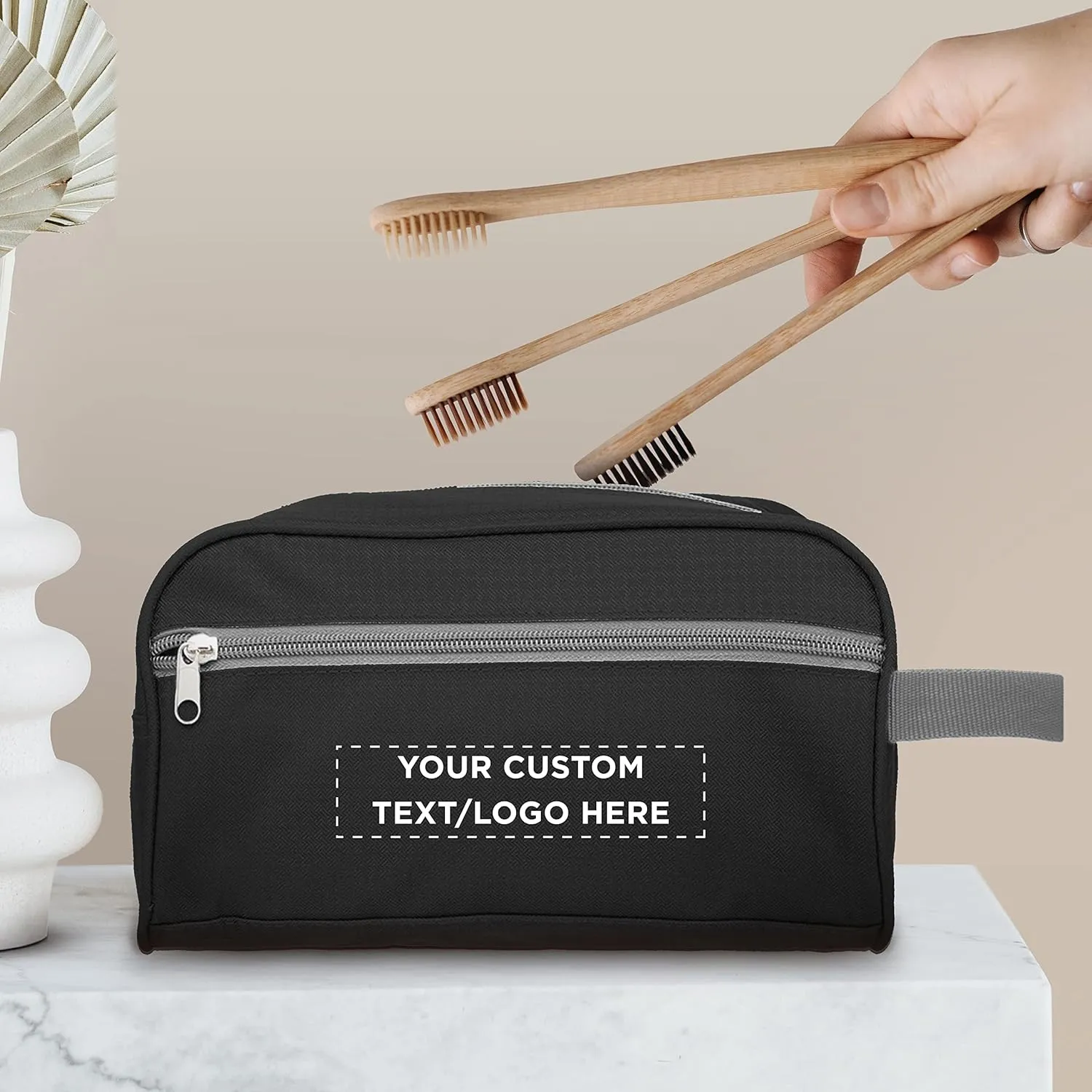 DISCOUNT PROMOS Custom Travel Two Tone Toiletry Bags with Handle Set of 24, Personalized Bulk Pack - Versatile, Bring Everywhere You Go, Perfect for Travelling or Even at Home - Blkgry - 10"X5"X5.5"