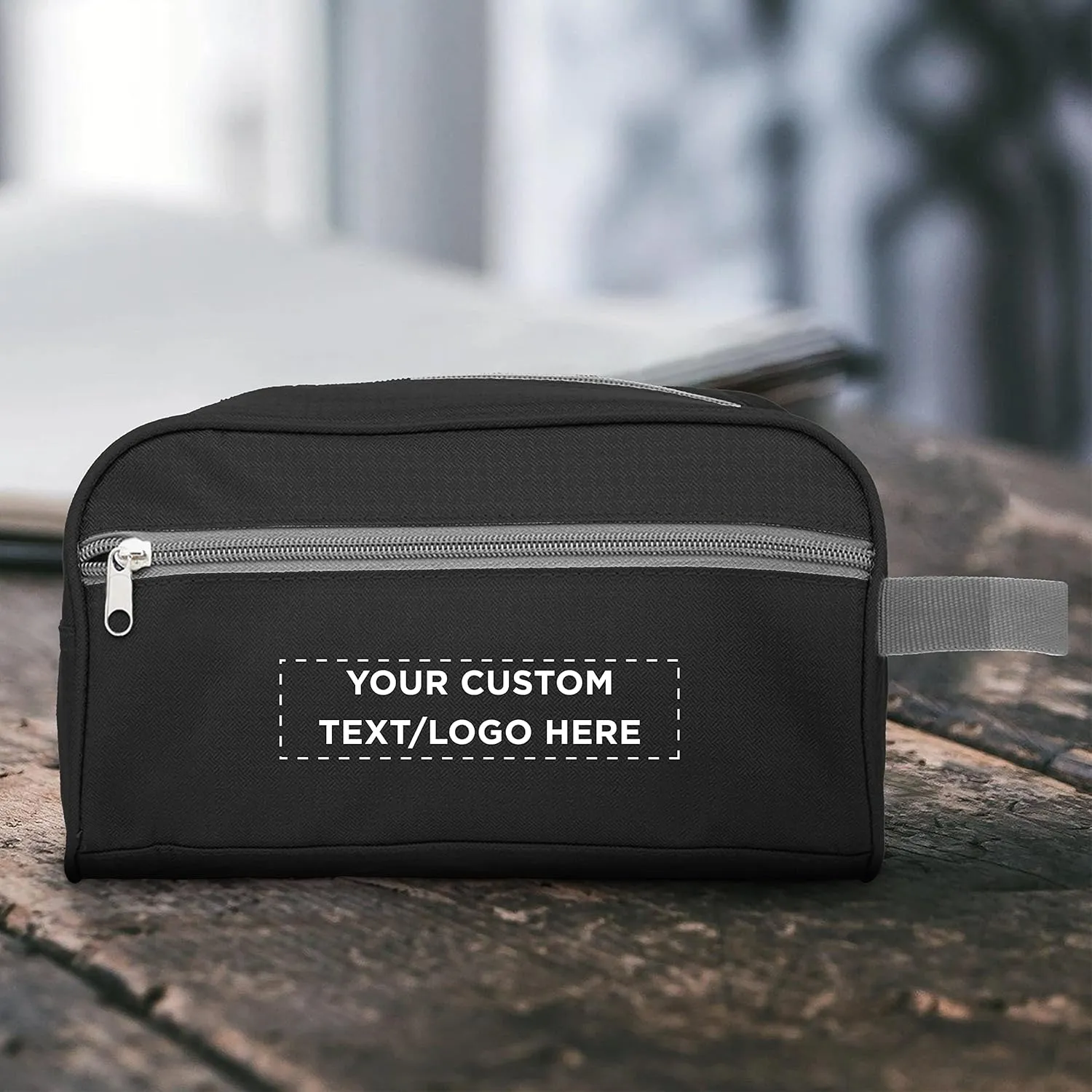 DISCOUNT PROMOS Custom Travel Two Tone Toiletry Bags with Handle Set of 24, Personalized Bulk Pack - Versatile, Bring Everywhere You Go, Perfect for Travelling or Even at Home - Blkgry - 10"X5"X5.5"