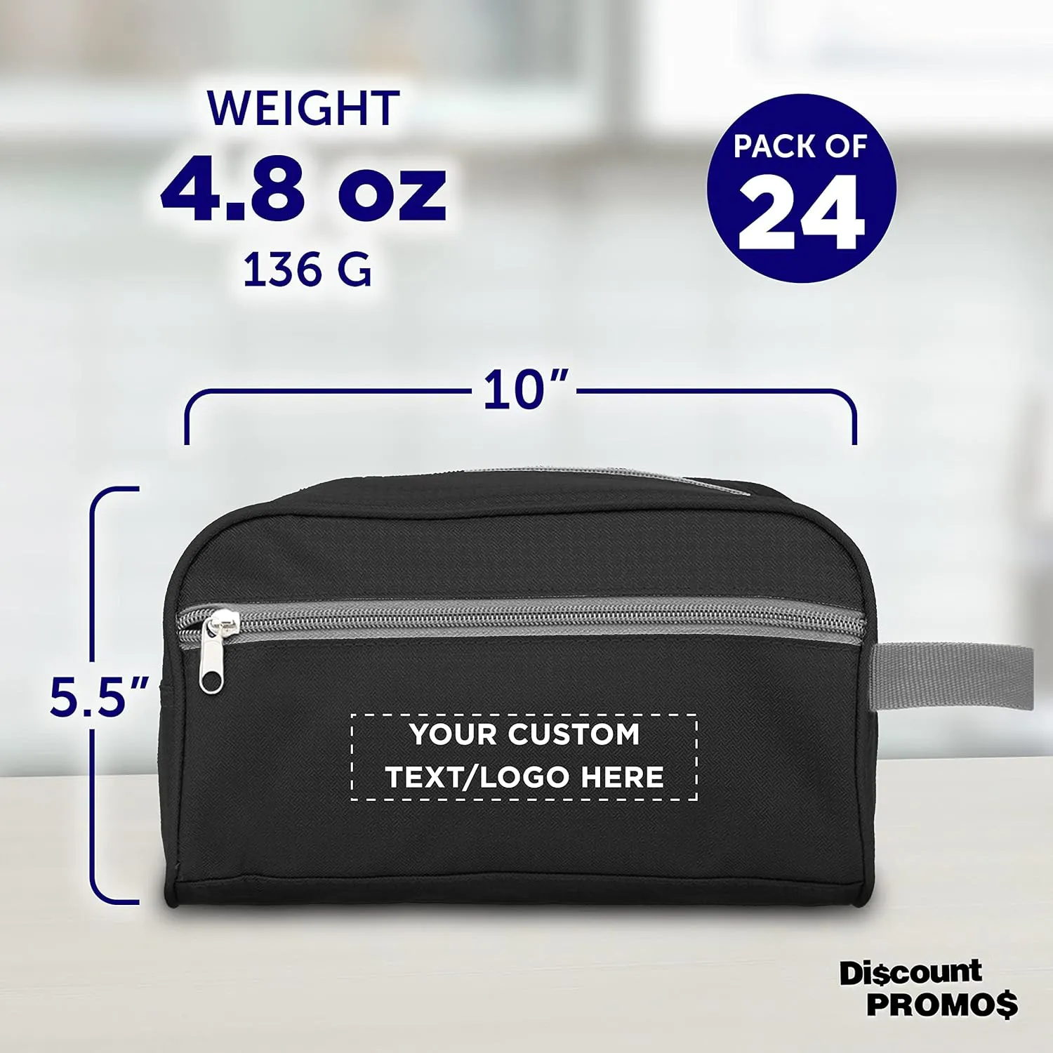 DISCOUNT PROMOS Custom Travel Two Tone Toiletry Bags with Handle Set of 24, Personalized Bulk Pack - Versatile, Bring Everywhere You Go, Perfect for Travelling or Even at Home - Blkgry - 10"X5"X5.5"