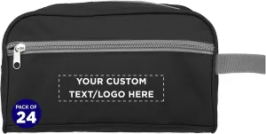 DISCOUNT PROMOS Custom Travel Two Tone Toiletry Bags with Handle Set of 24, Personalized Bulk Pack - Versatile, Bring Everywhere You Go, Perfect for Travelling or Even at Home - Blkgry - 10"X5"X5.5"