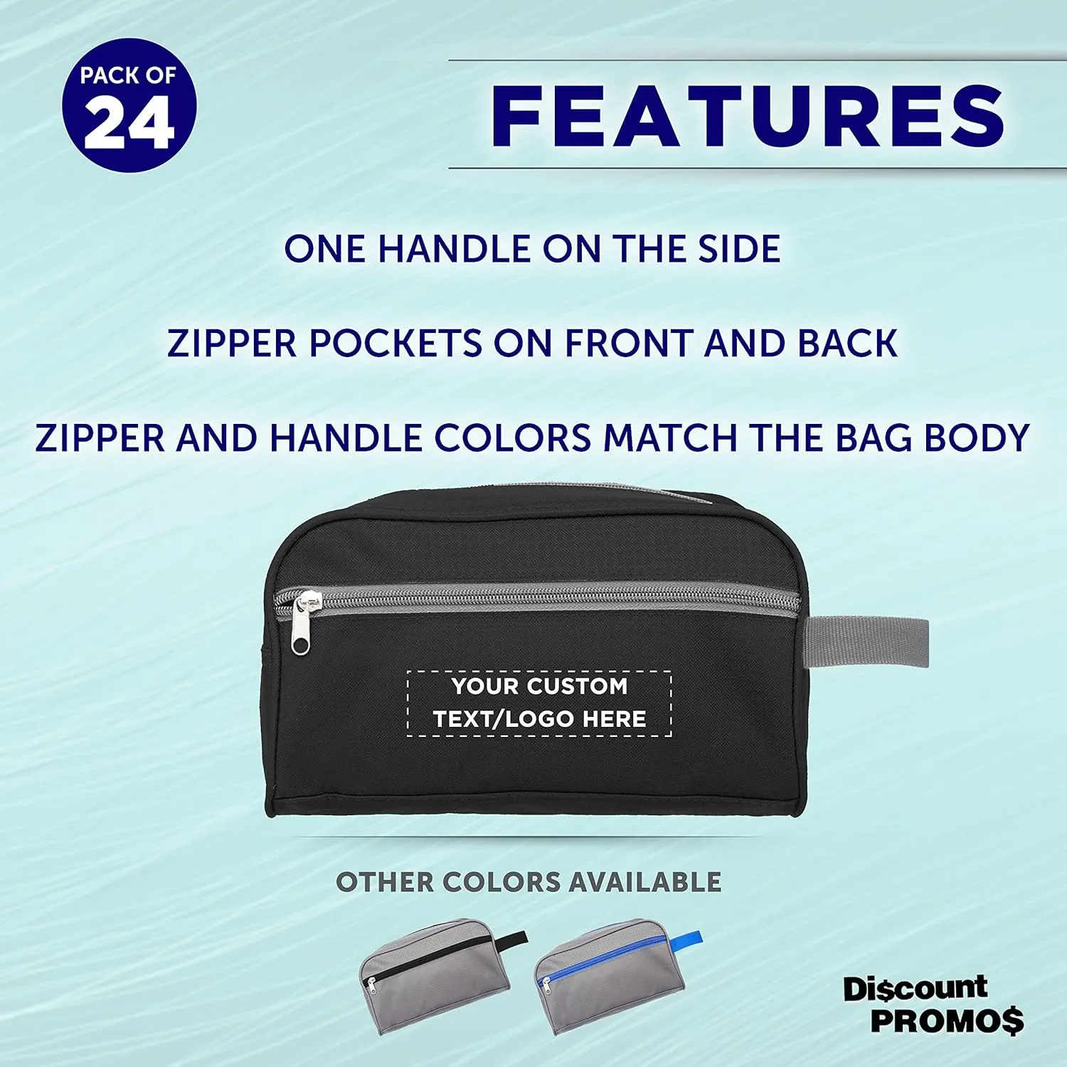 DISCOUNT PROMOS Custom Travel Two Tone Toiletry Bags with Handle Set of 24, Personalized Bulk Pack - Versatile, Bring Everywhere You Go, Perfect for Travelling or Even at Home - Blkgry - 10"X5"X5.5"