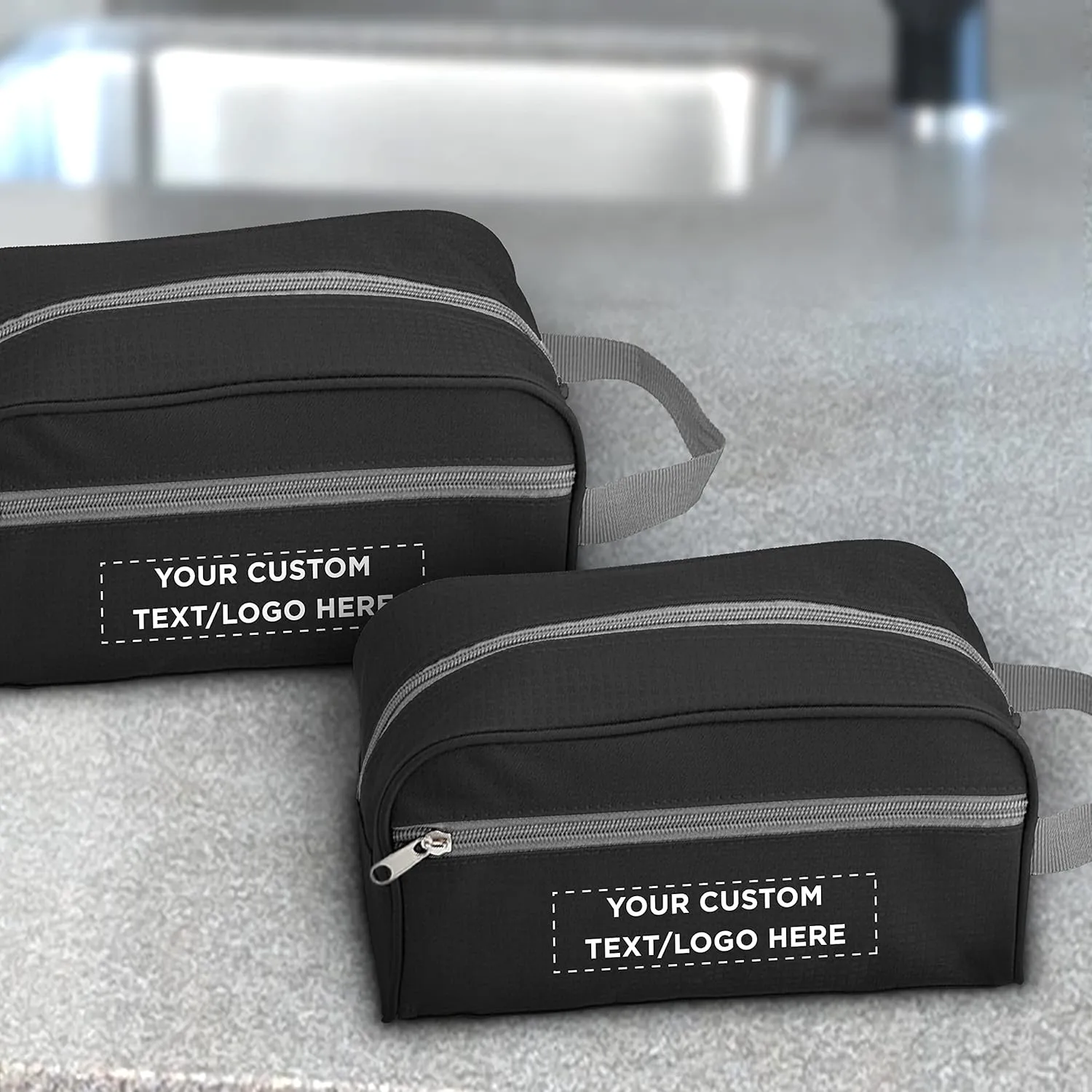 DISCOUNT PROMOS Custom Travel Two Tone Toiletry Bags with Handle Set of 24, Personalized Bulk Pack - Versatile, Bring Everywhere You Go, Perfect for Travelling or Even at Home - Blkgry - 10"X5"X5.5"