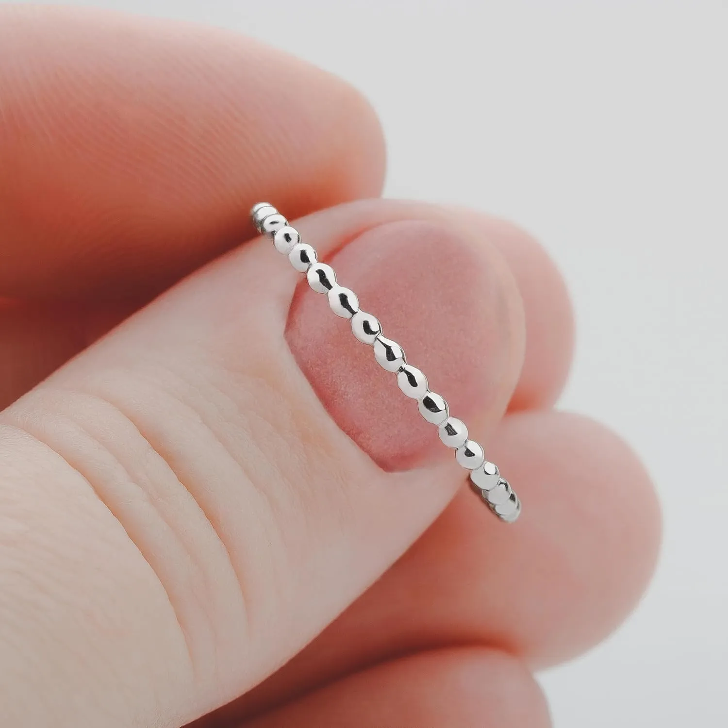 Dot Stacking Ring | Silver, Gold, or Rose Gold | Dotted Beaded Stackable Ring Band | Skinny Thin Bands Midi Ring Thumb Ring | USA Sizes 2-12 (5.5, Sterling Silver)