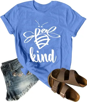 Dresswel Be Kind Tshirt Women Short Sleeve T-Shirt Bee Graphic Tee Long Sleeve Pocket Shirt Casual Tops