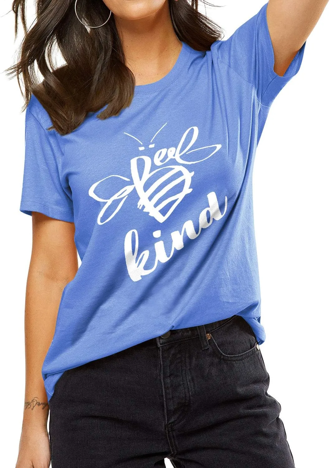 Dresswel Be Kind Tshirt Women Short Sleeve T-Shirt Bee Graphic Tee Long Sleeve Pocket Shirt Casual Tops