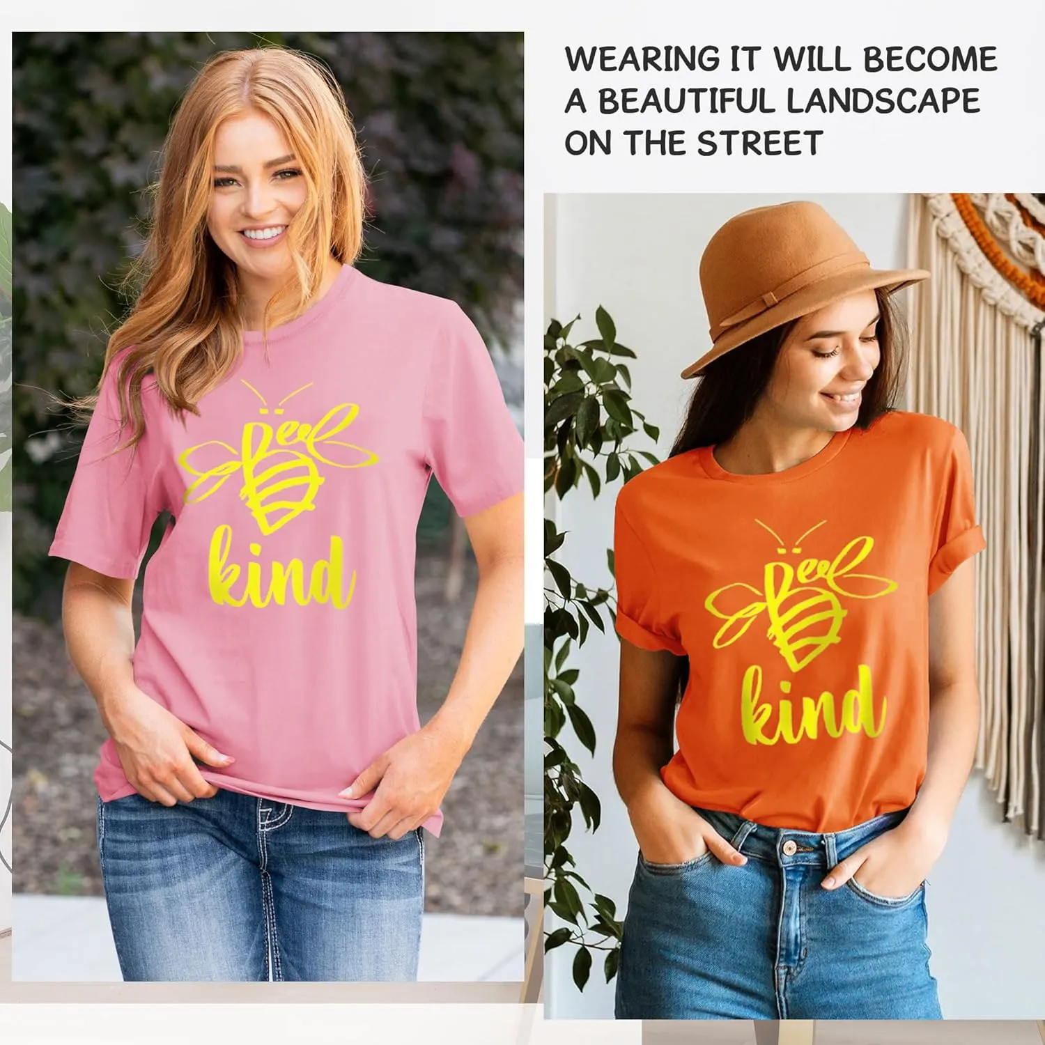 Dresswel Be Kind Tshirt Women Short Sleeve T-Shirt Bee Graphic Tee Long Sleeve Pocket Shirt Casual Tops