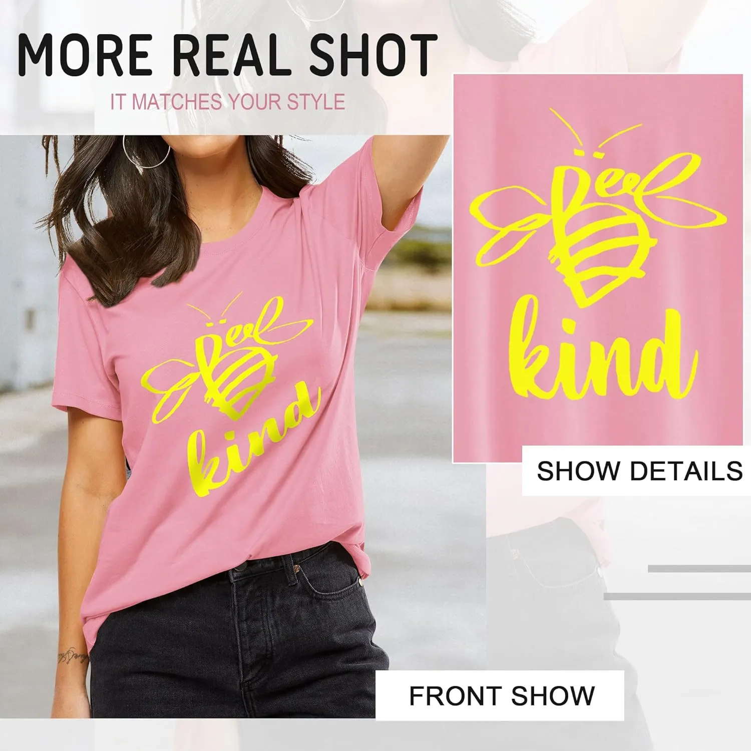 Dresswel Be Kind Tshirt Women Short Sleeve T-Shirt Bee Graphic Tee Long Sleeve Pocket Shirt Casual Tops