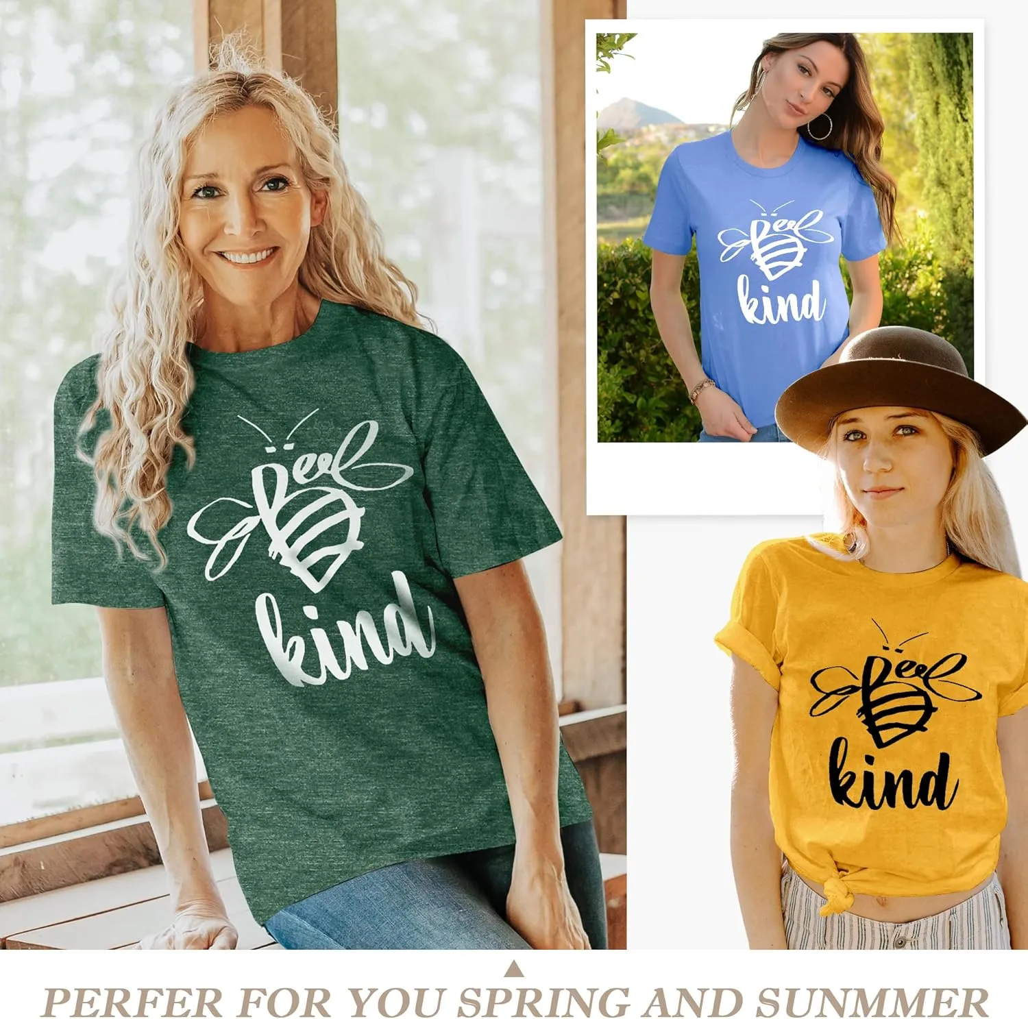 Dresswel Be Kind Tshirt Women Short Sleeve T-Shirt Bee Graphic Tee Long Sleeve Pocket Shirt Casual Tops