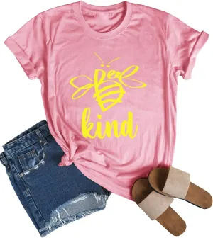 Dresswel Be Kind Tshirt Women Short Sleeve T-Shirt Bee Graphic Tee Long Sleeve Pocket Shirt Casual Tops