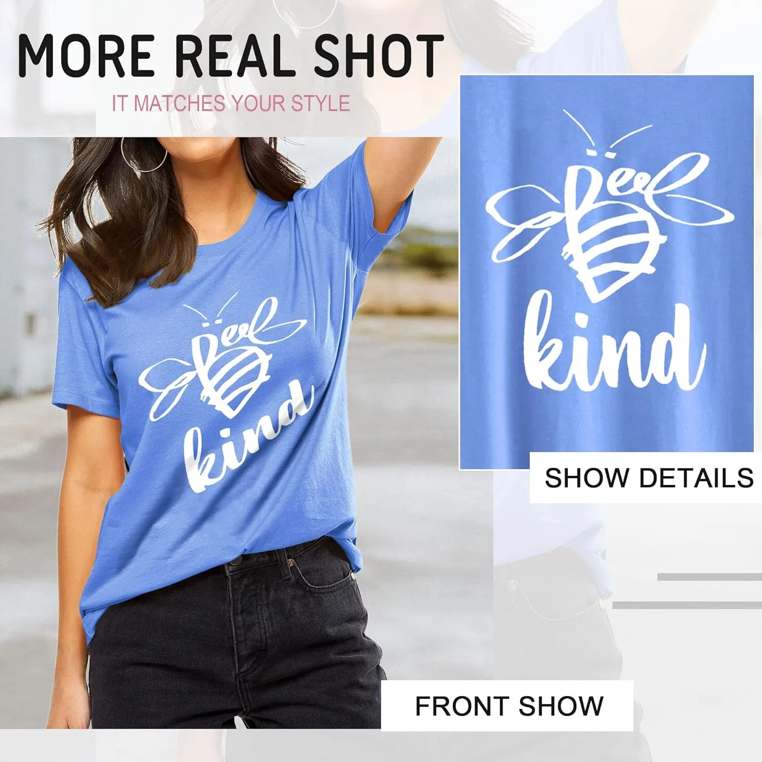 Dresswel Be Kind Tshirt Women Short Sleeve T-Shirt Bee Graphic Tee Long Sleeve Pocket Shirt Casual Tops