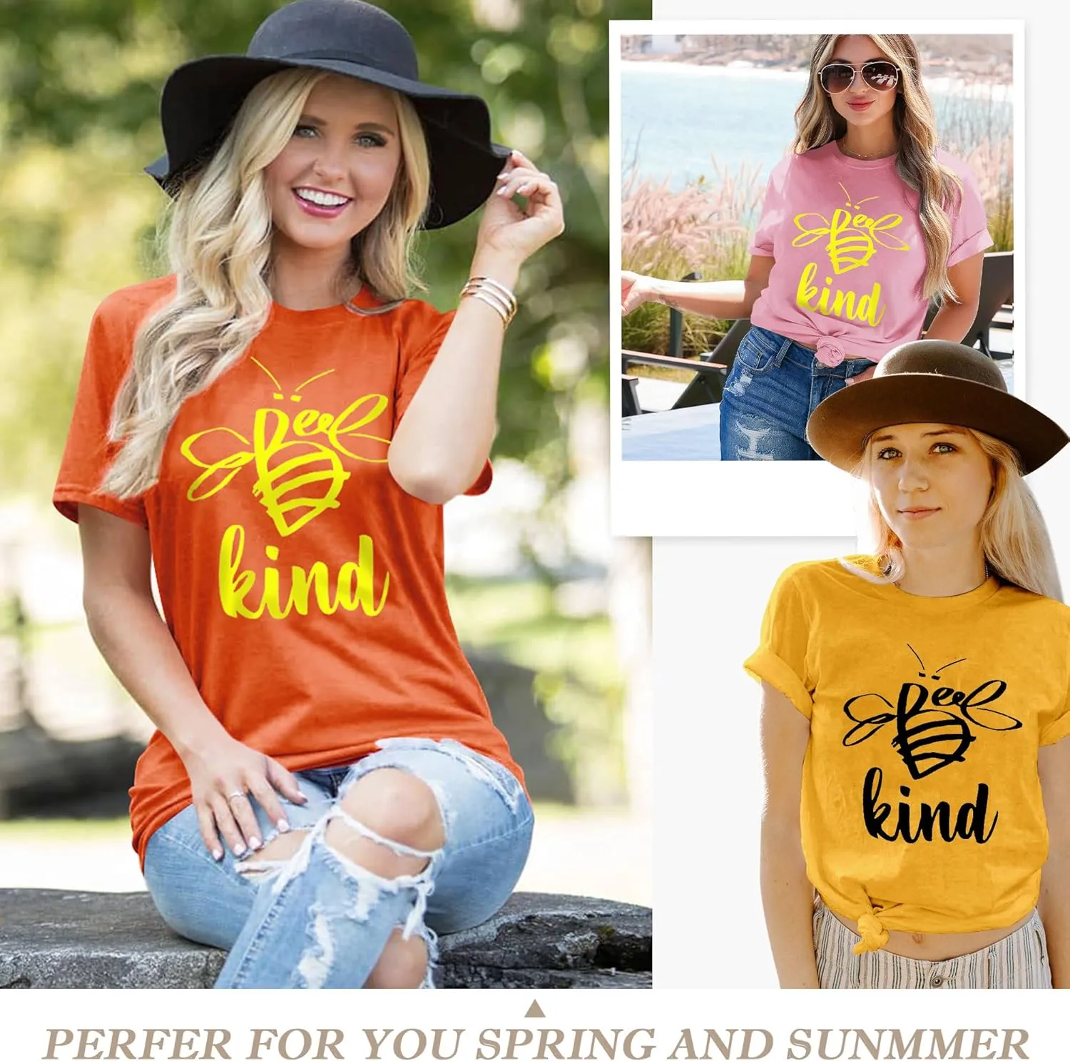 Dresswel Be Kind Tshirt Women Short Sleeve T-Shirt Bee Graphic Tee Long Sleeve Pocket Shirt Casual Tops