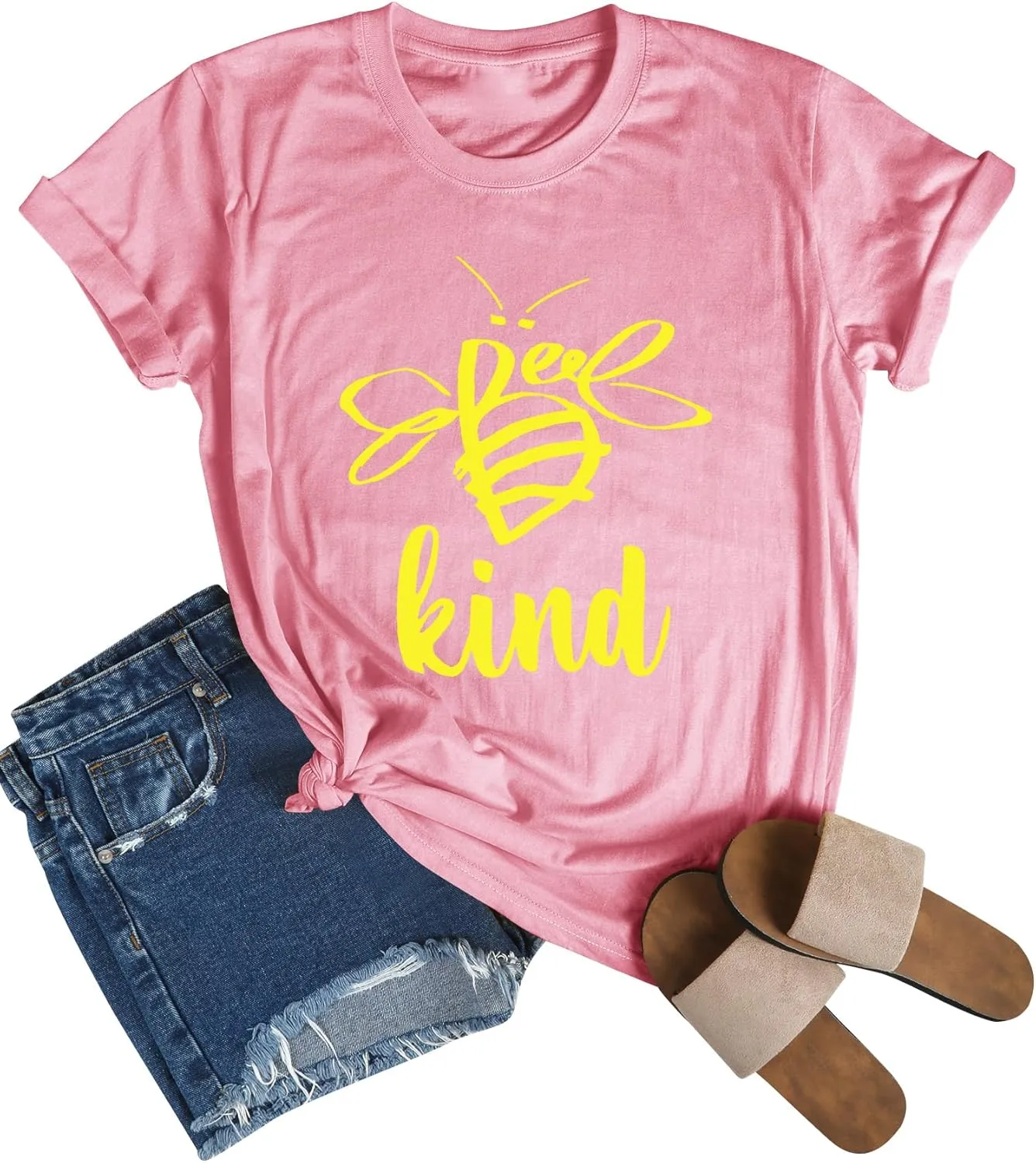 Dresswel Be Kind Tshirt Women Short Sleeve T-Shirt Bee Graphic Tee Long Sleeve Pocket Shirt Casual Tops
