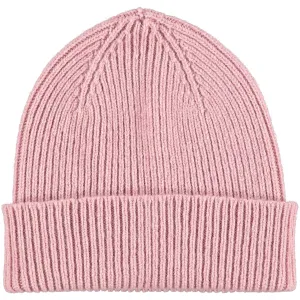 Dusky Pink Ribbed Lambswool Unisex Beanie