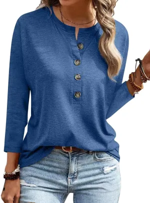 EADINVE Women's 3/4 Sleeve T-Shirts Crew Neck Buttons Cute Casual Tunic Tops Basic Tees Blouses Loose Fit Pullover 2024
