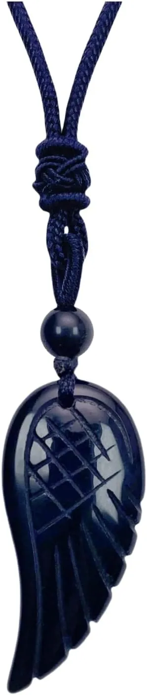 EDEN'S CALL Natural Healing Crystal Stone Pendant Necklace for Women and Men Adjustable Handcrafted Angel Wing Necklace