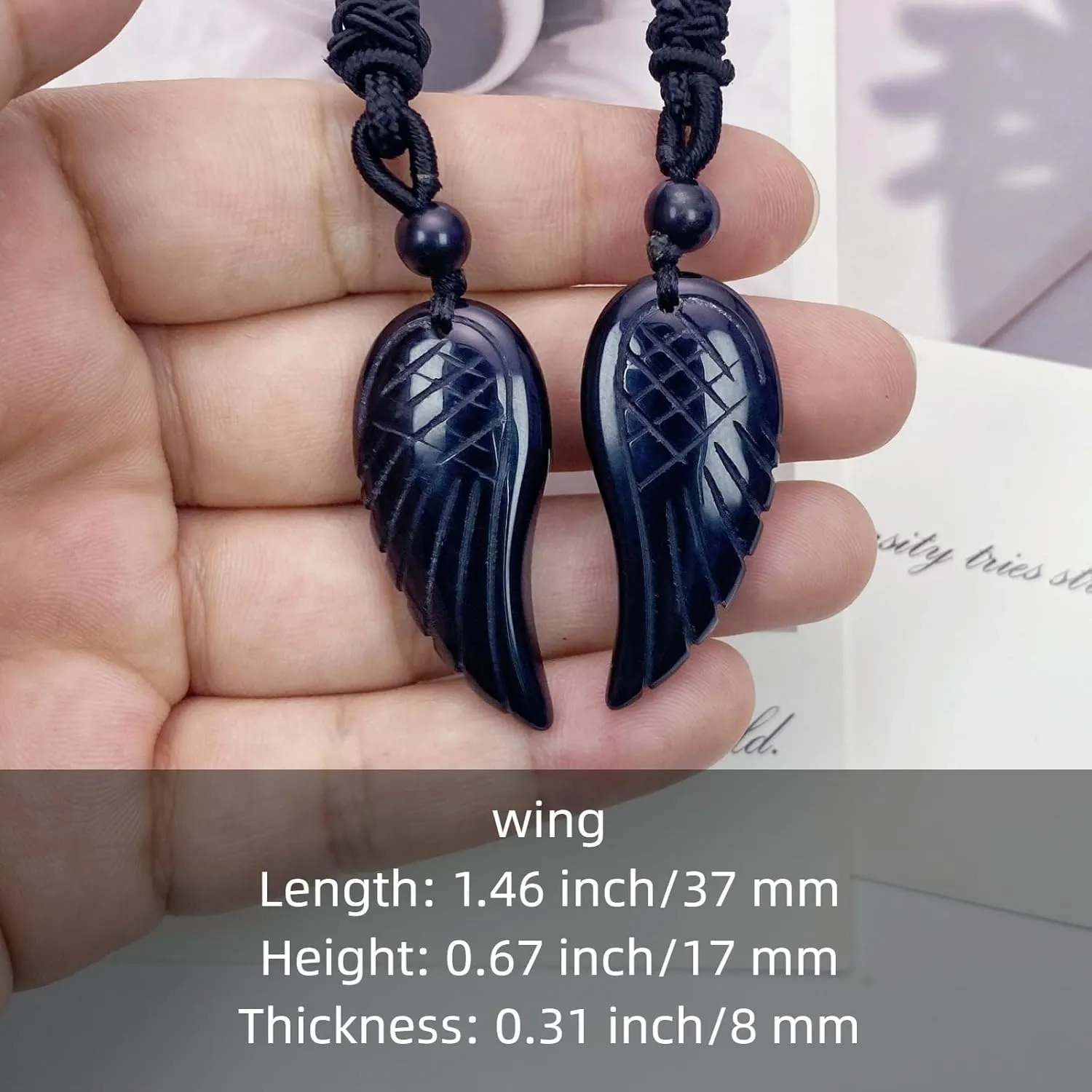 EDEN'S CALL Natural Healing Crystal Stone Pendant Necklace for Women and Men Adjustable Handcrafted Angel Wing Necklace