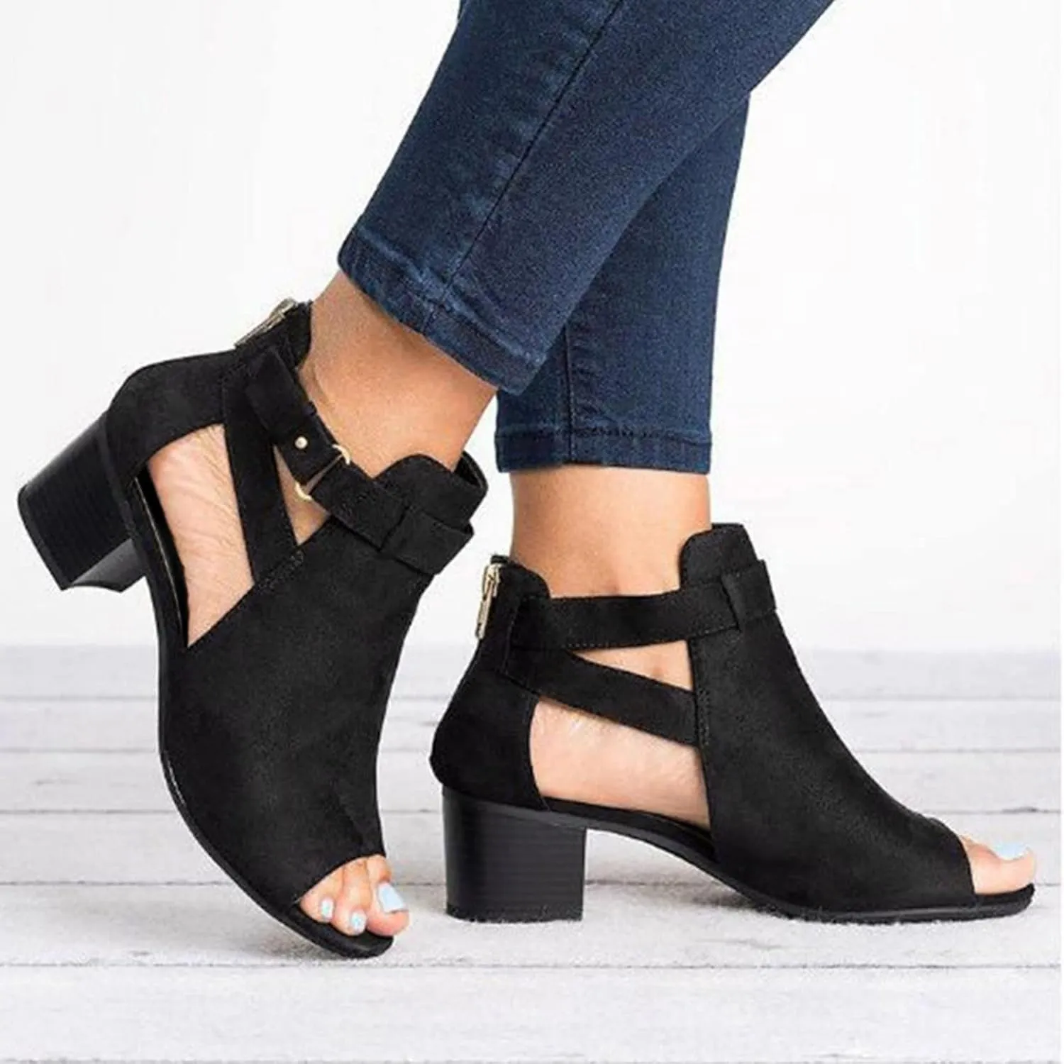 Eduavar Sandals for Women Dressy Summer, Leather Sandals for Women Breathable Cutout Open Toe Sandals with Buckle Strap
