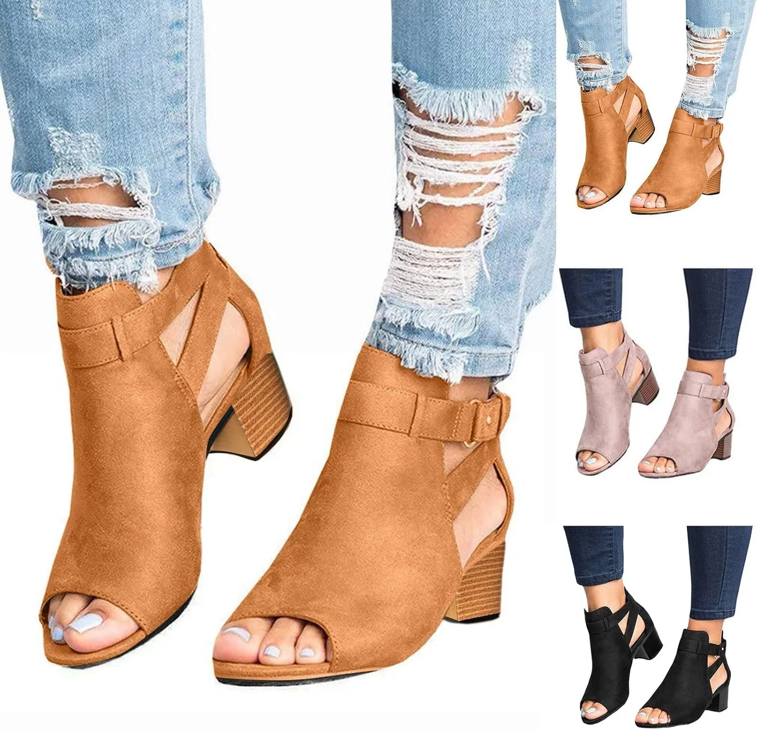 Eduavar Sandals for Women Dressy Summer, Leather Sandals for Women Breathable Cutout Open Toe Sandals with Buckle Strap