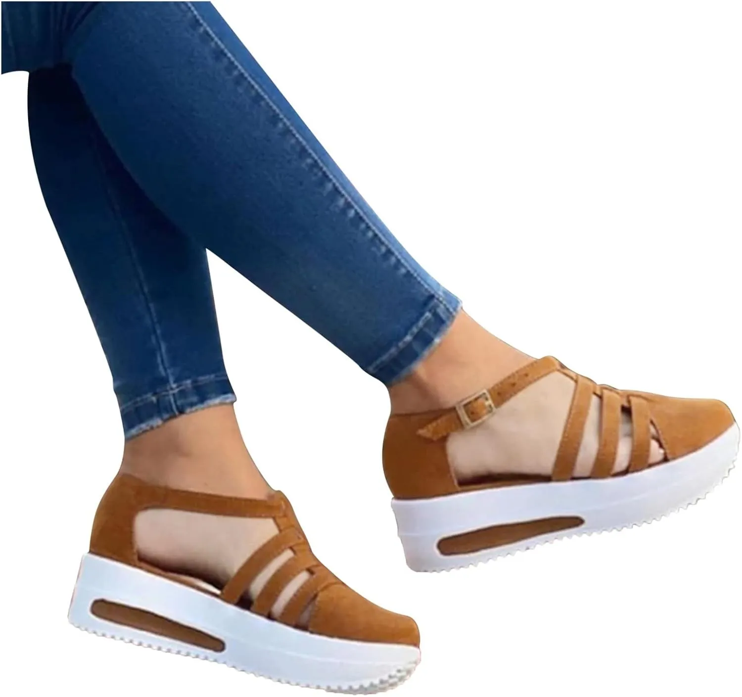 Eduavar Womens Wedge Sandals, Orthopedic Sandals for Women Closed Toe Sandals Plarform Sandals with Back Strap