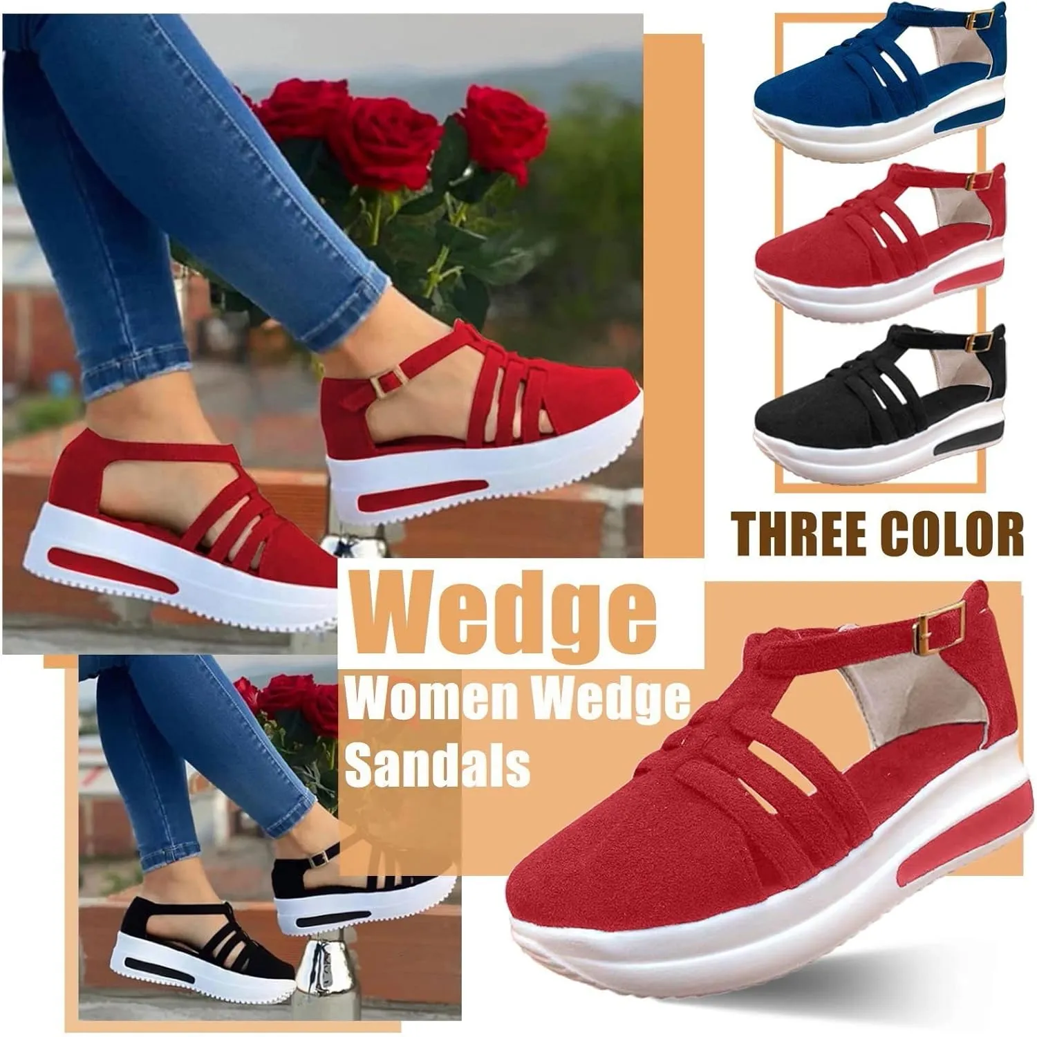 Eduavar Womens Wedge Sandals, Orthopedic Sandals for Women Closed Toe Sandals Plarform Sandals with Back Strap