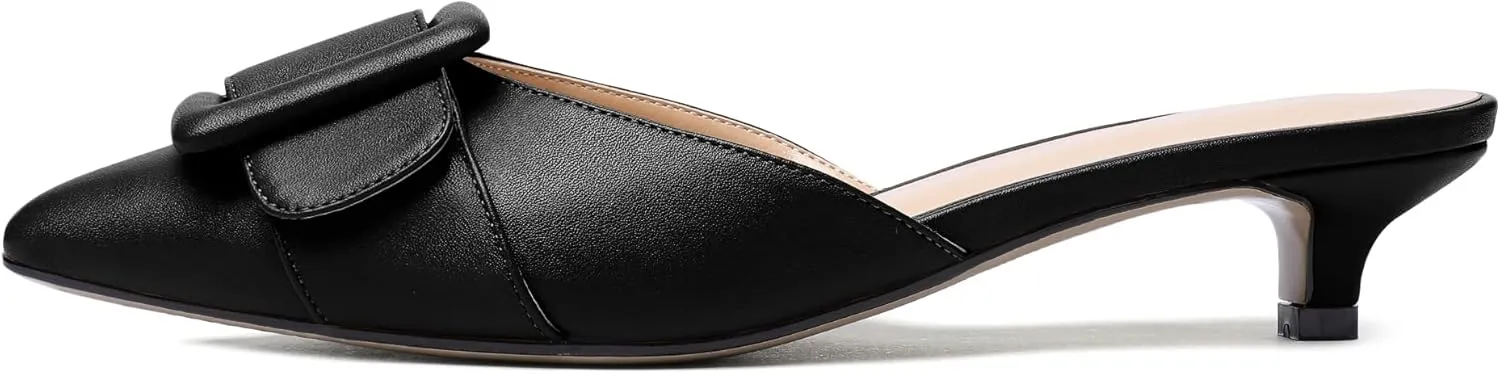 Eldof Women's Kitten Heel Sandals, Pointed Toe Low Heeled Mules, Slip On Low Heels Pump Slippers for Dress Wedding Ladies Shoes