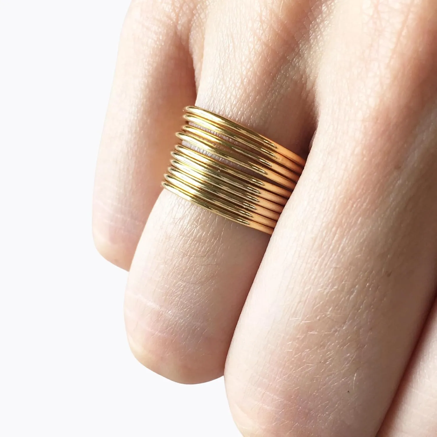 Ellie J Maui Handmade 14K Gold Filled 1mm Stacking Rings for Women, Tarnish Free Gold Jewelry for Women and Teen Girls, Thumb Rings for Women, Stackable Rings Available in Size 0 to 11 (2PCS, 10)