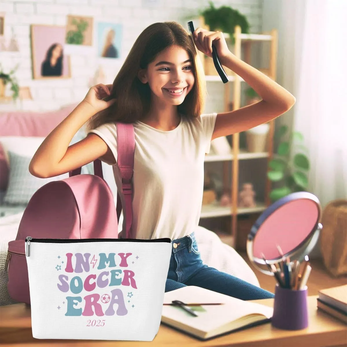 ENGVZ In My Soccer Era 2025: Sports-Style Makeup Bag with Shockproof Design - Portable Cosmetic Pouch for Football Players | Gym-Ready & Travel-Friendly Bag (Durable & Water-Resistant)