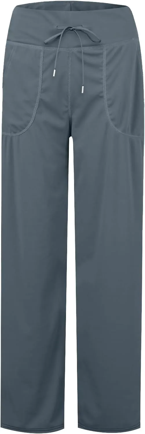 eoeioa Wide Leg Yoga Pants with Pockets for Women Elastic High Waist Straight Sweatpants Comfy Drawstring Lounge Pajama Pants