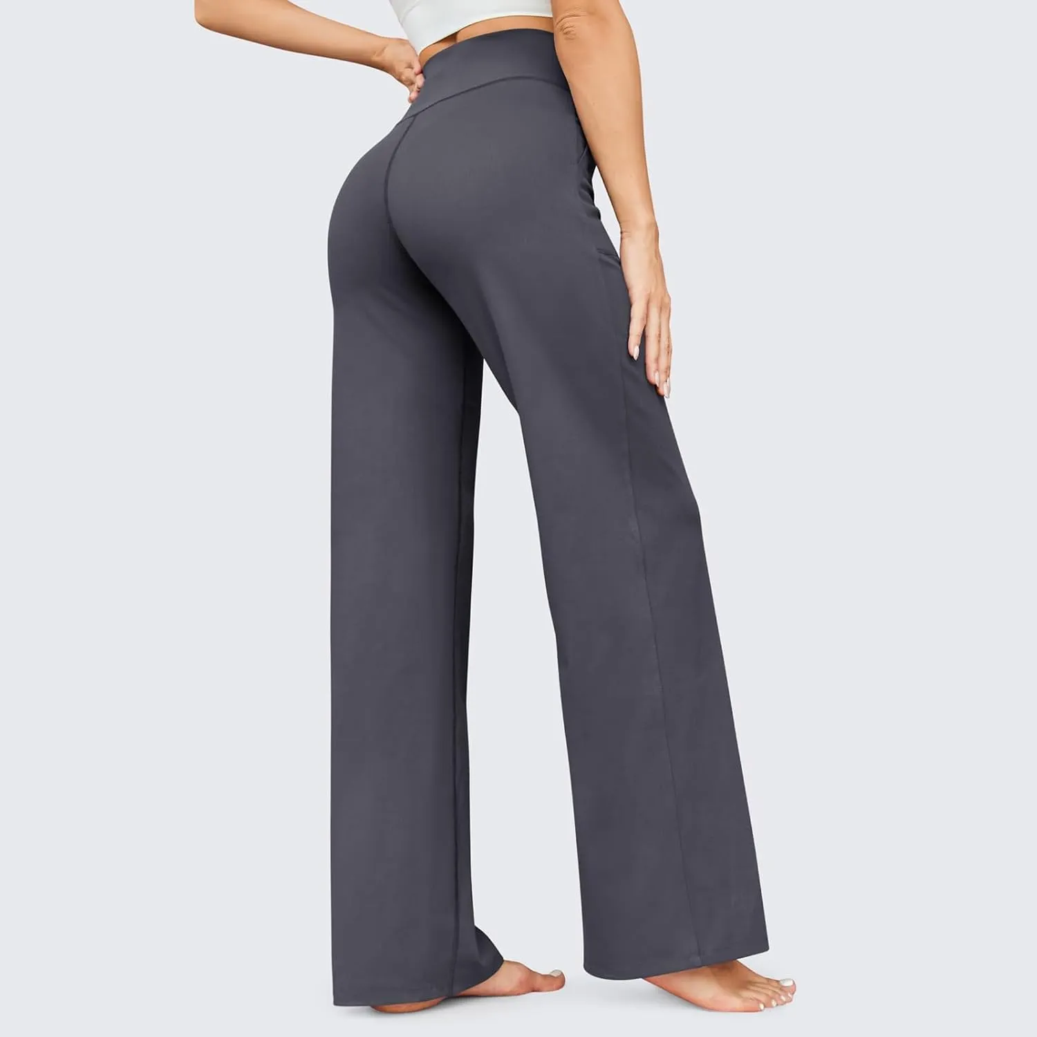 eoeioa Wide Leg Yoga Pants with Pockets for Women Elastic High Waist Straight Sweatpants Comfy Drawstring Lounge Pajama Pants