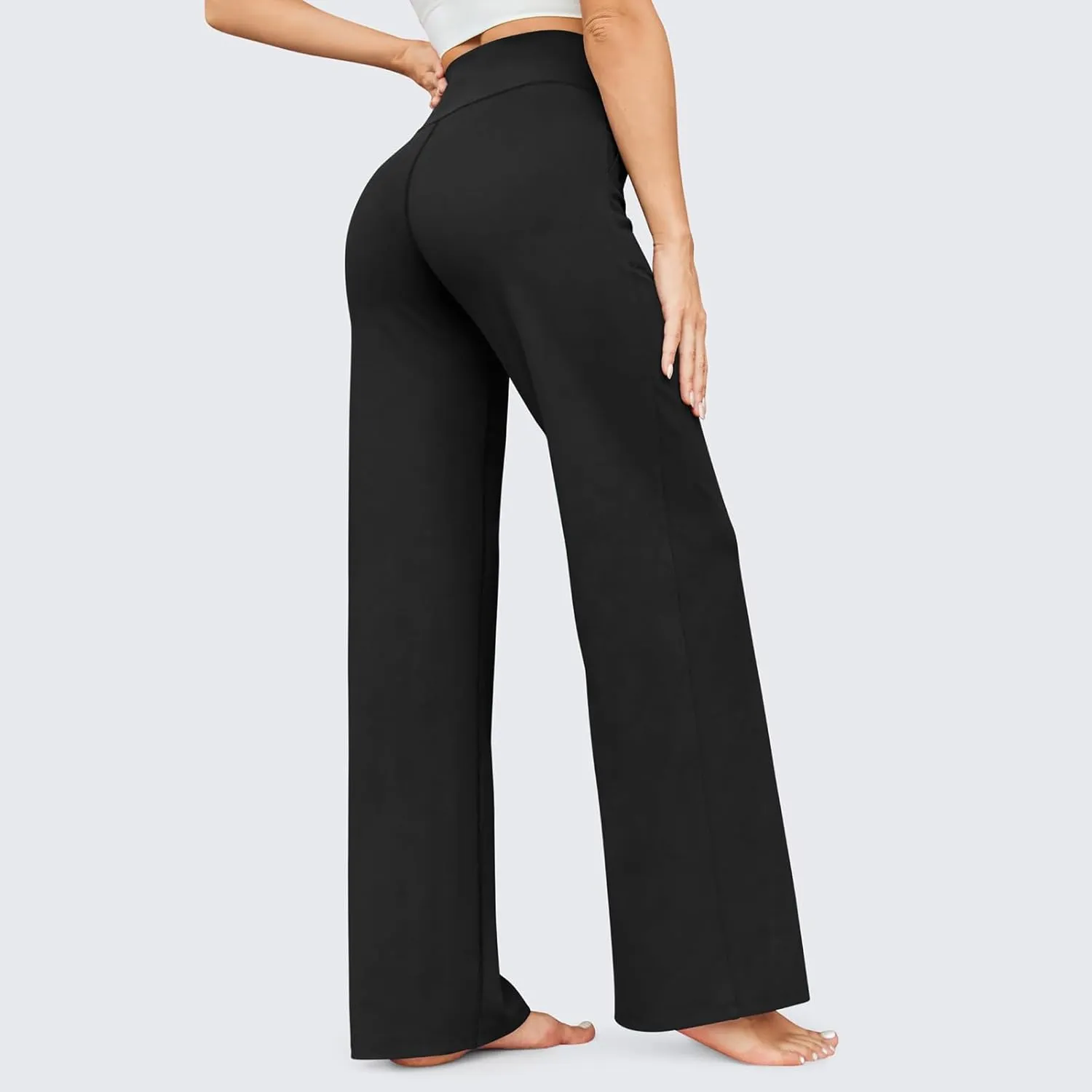 eoeioa Wide Leg Yoga Pants with Pockets for Women Elastic High Waist Straight Sweatpants Comfy Drawstring Lounge Pajama Pants