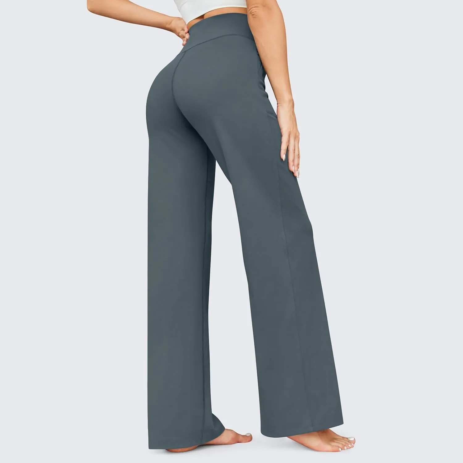 eoeioa Wide Leg Yoga Pants with Pockets for Women Elastic High Waist Straight Sweatpants Comfy Drawstring Lounge Pajama Pants