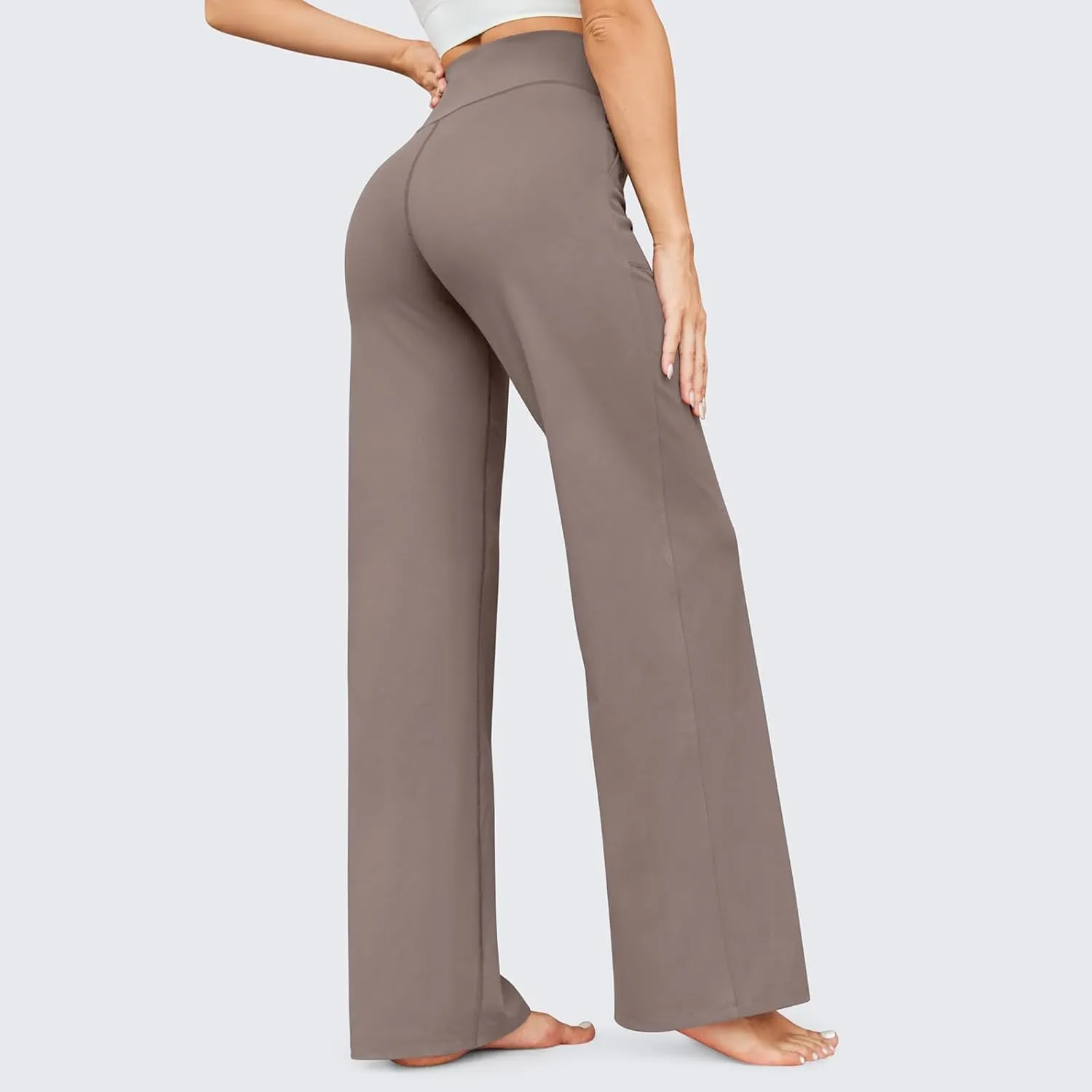 eoeioa Wide Leg Yoga Pants with Pockets for Women Elastic High Waist Straight Sweatpants Comfy Drawstring Lounge Pajama Pants