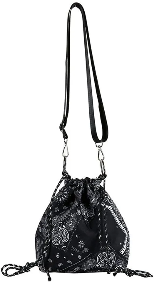 Ethnic Drawstring Bucket Bag Adjustable Shoulder Crossbody Handbag Purse Polyester