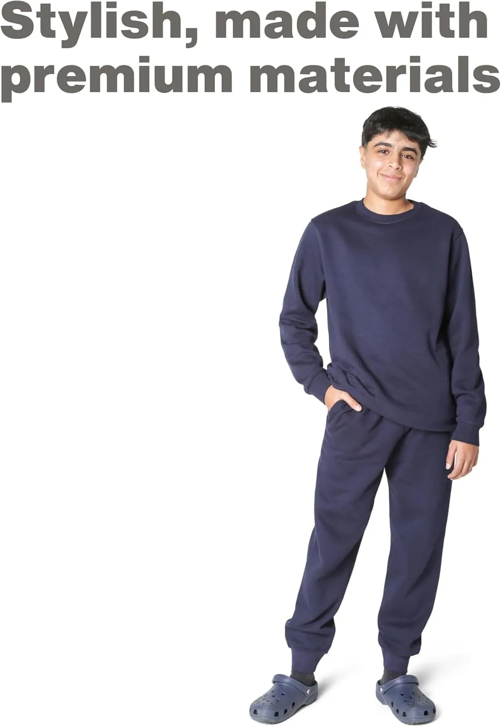 EVERYDAY KIDS Boys Fleece Crewneck Sweatshirt; Boys Long Sleeve Pullover Shirt - Soft and Breathable Cotton/Poly Blend